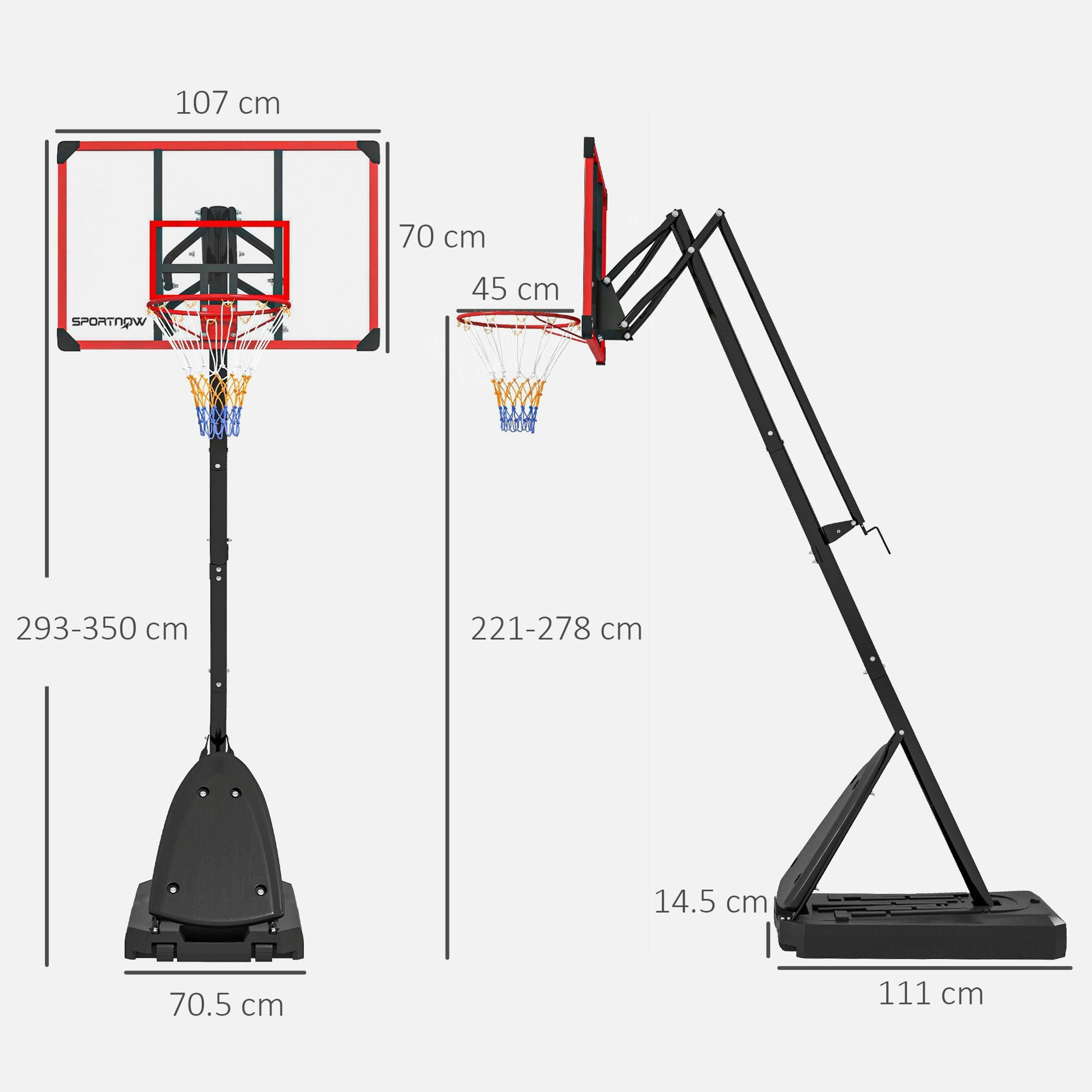 SPORTNOW Adjustable Basketball Hoop with Weighted Base, 2.4-2.9m , view 3 of 6