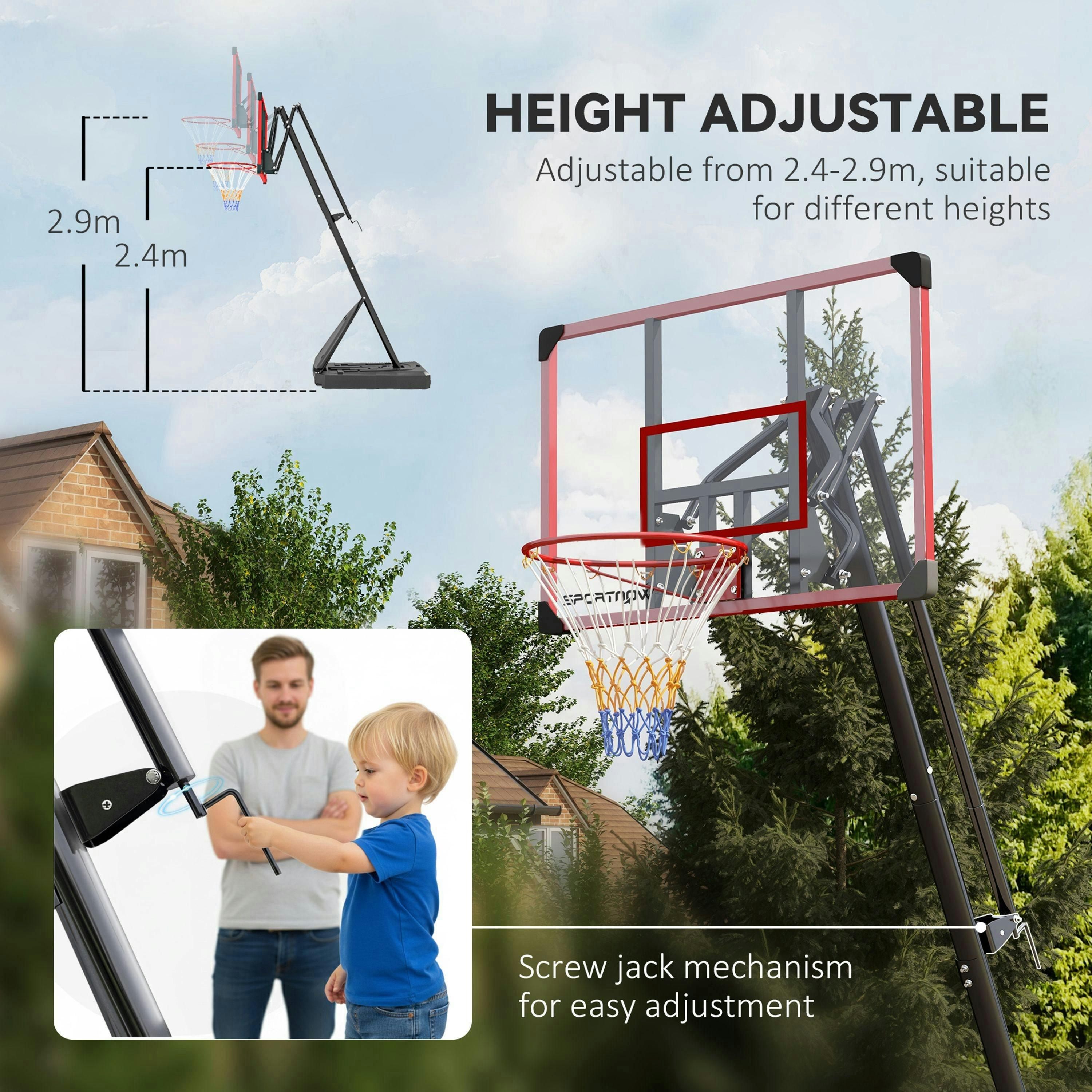 SPORTNOW Adjustable Basketball Hoop with Weighted Base, 2.4-2.9m , view 4 of 6