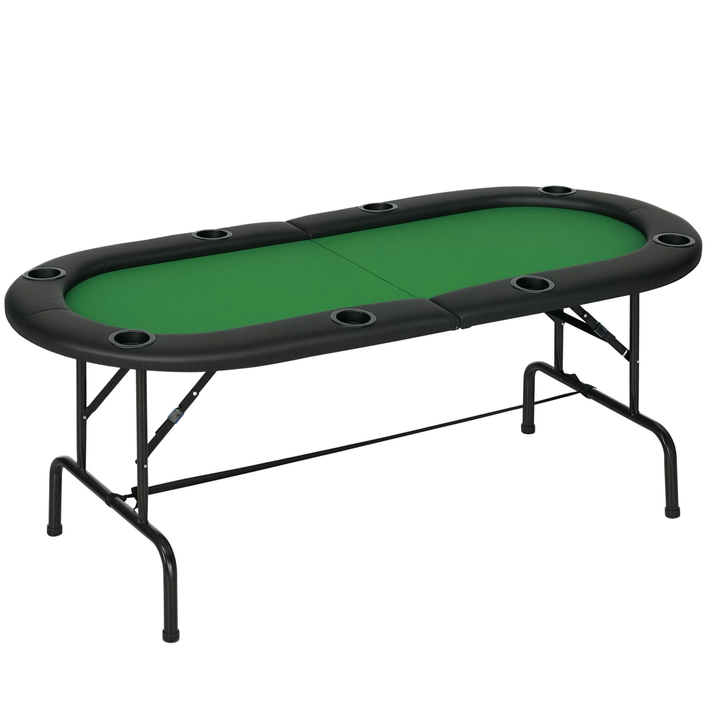 HOMCOM 8 Player Folding Poker Table with Cup Holders Green , view 2 of 5