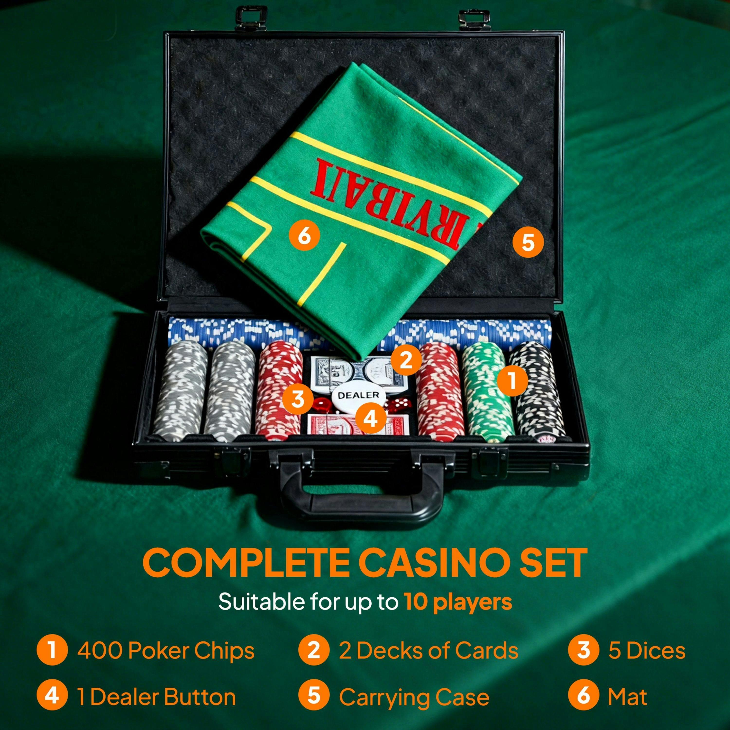 SPORTNOW 400-Piece Poker Chips Set, Texas Holdem Poker Set with Case, Mat , view 4 of 5