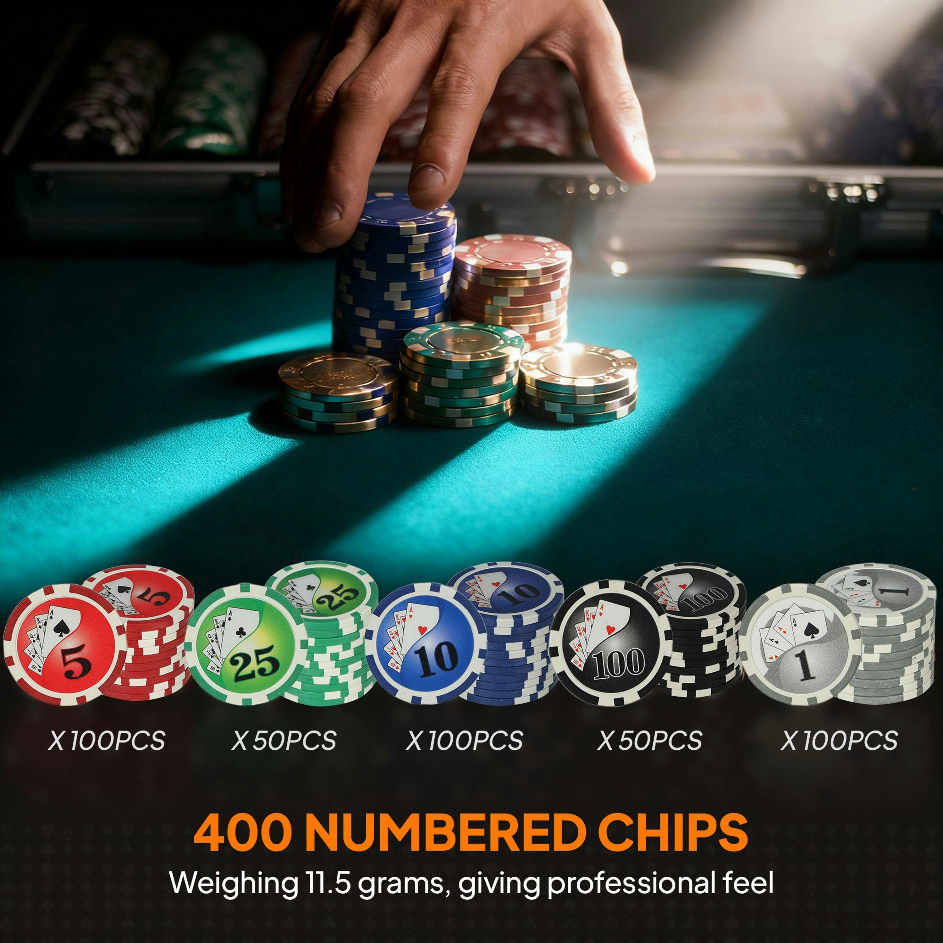 SPORTNOW 400-Piece Poker Chips Set, Texas Holdem Poker Set with Case, Mat , view 5 of 5