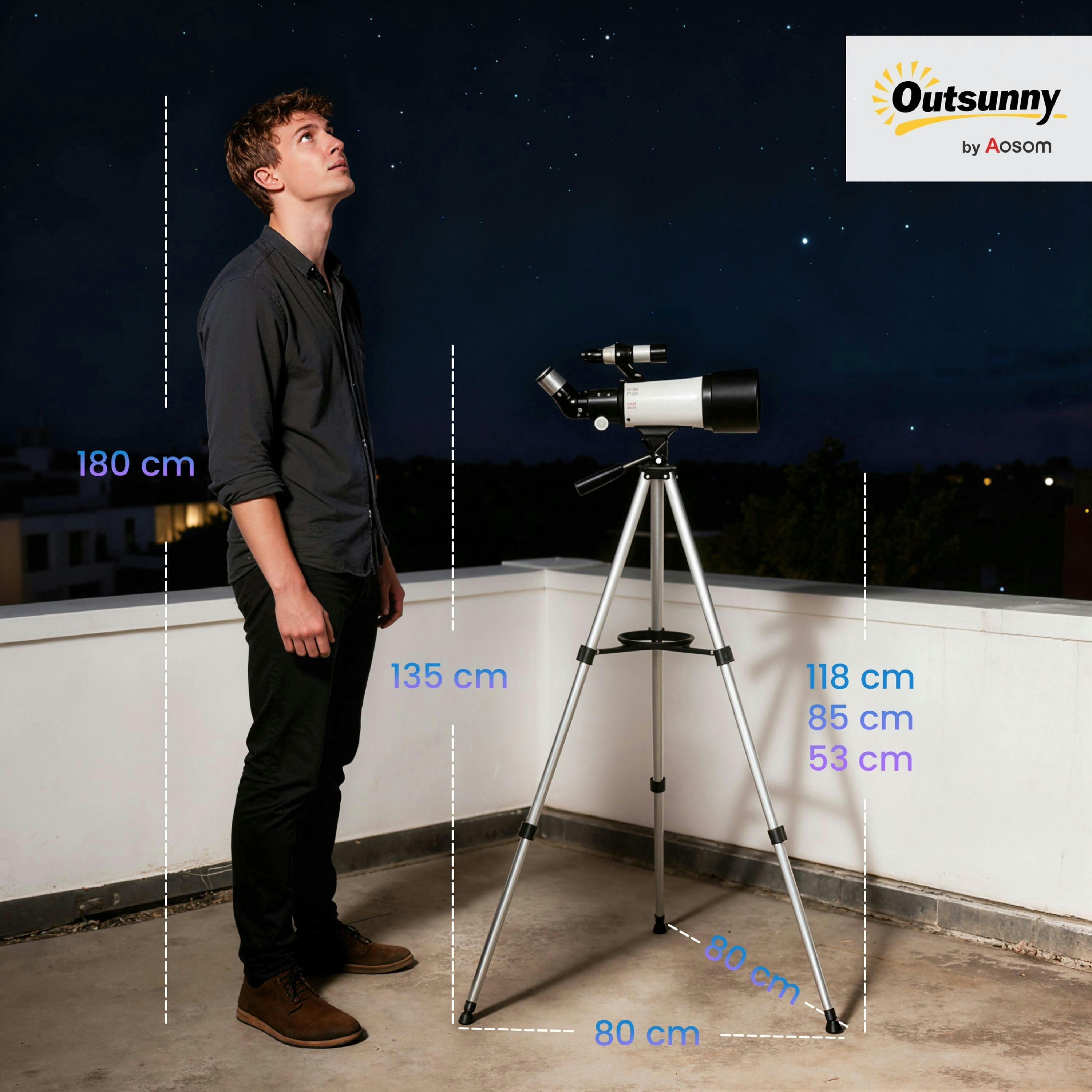 Outsunny Refractor Astronomy Telescope with 70 mm Aperture, Carry Bag, White , view 3 of 5