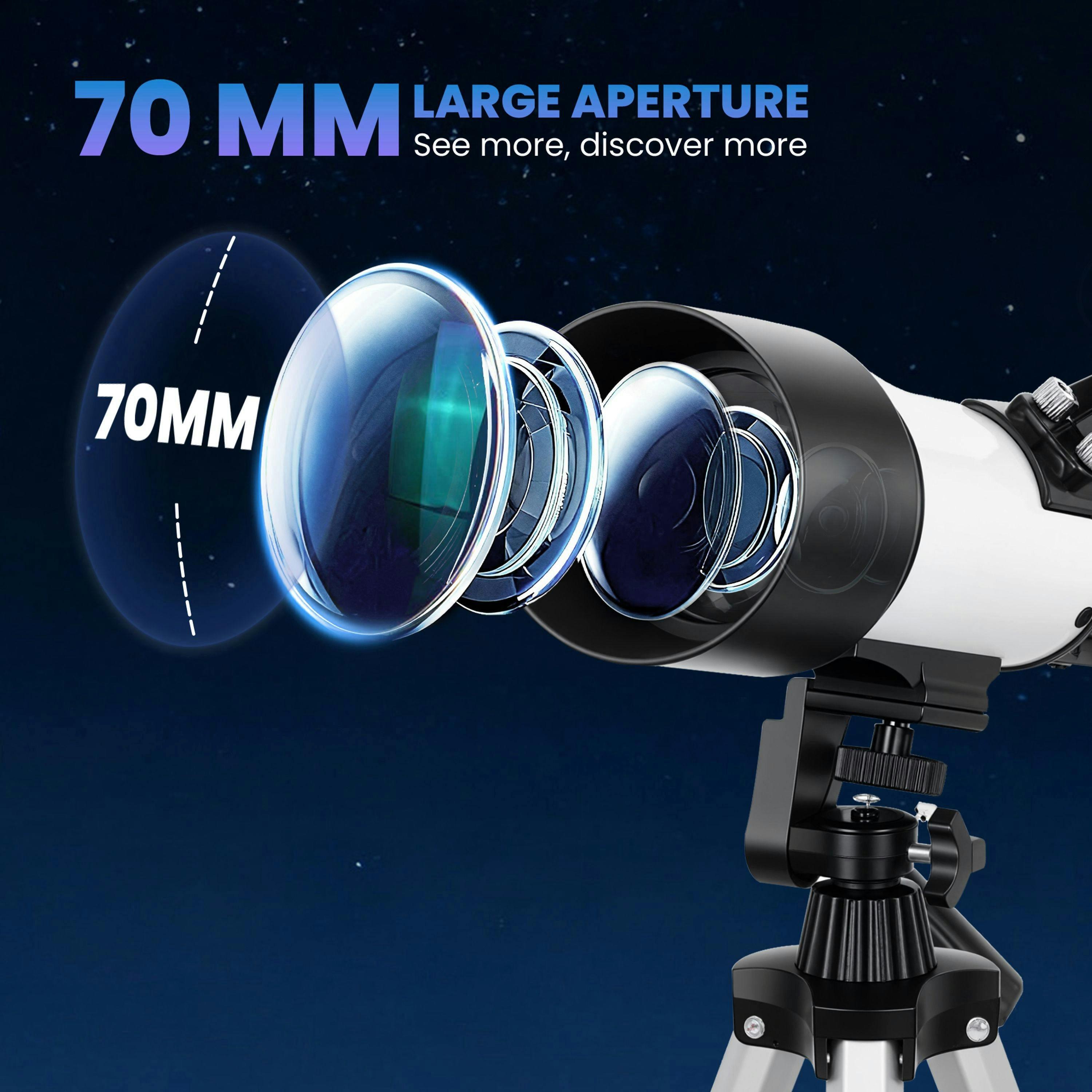 Outsunny Refractor Astronomy Telescope with 70 mm Aperture, Carry Bag, White , view 4 of 5