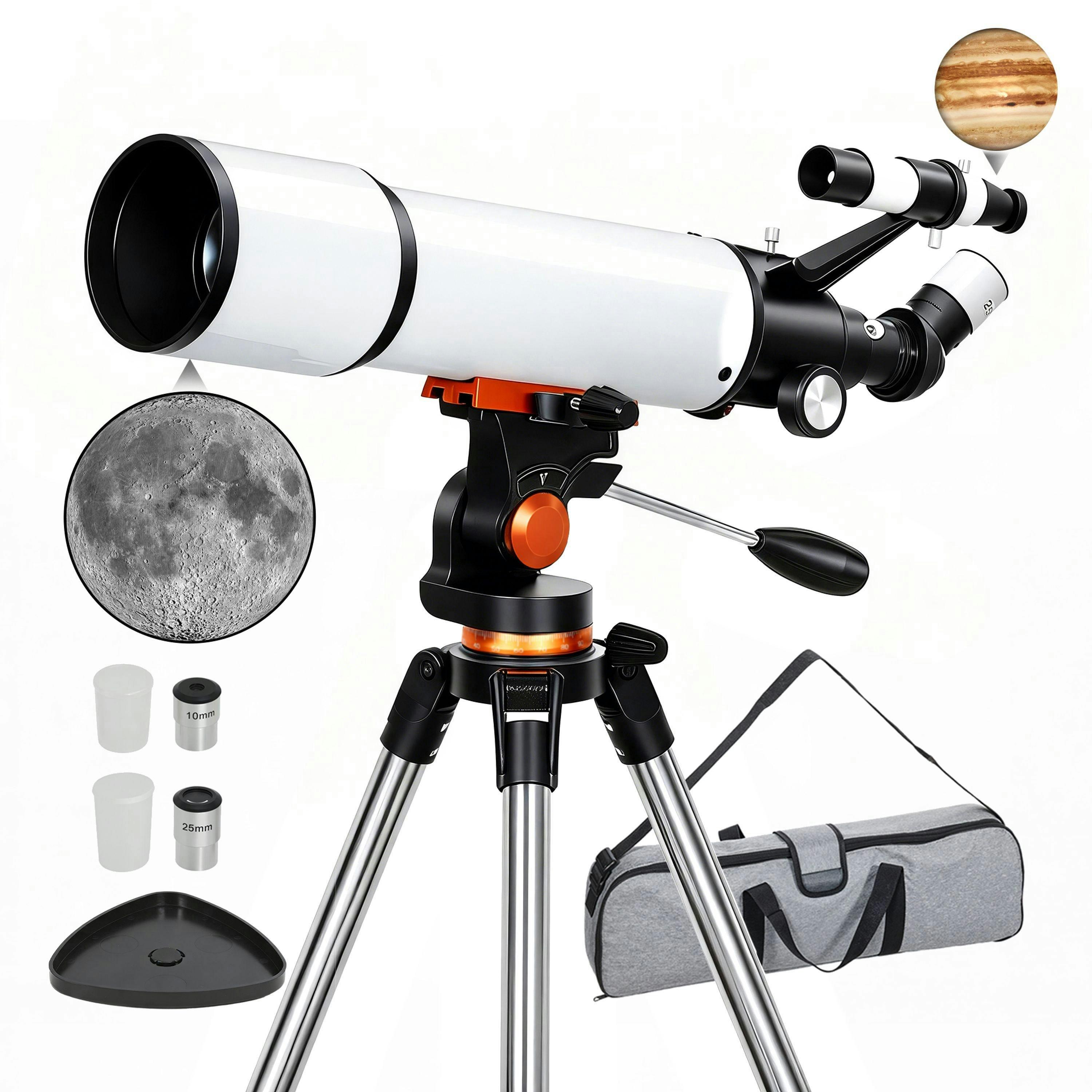 Outsunny Refractor Astronomy Telescope with 80 mm Aperture, Carry Bag, White , view 2 of 5