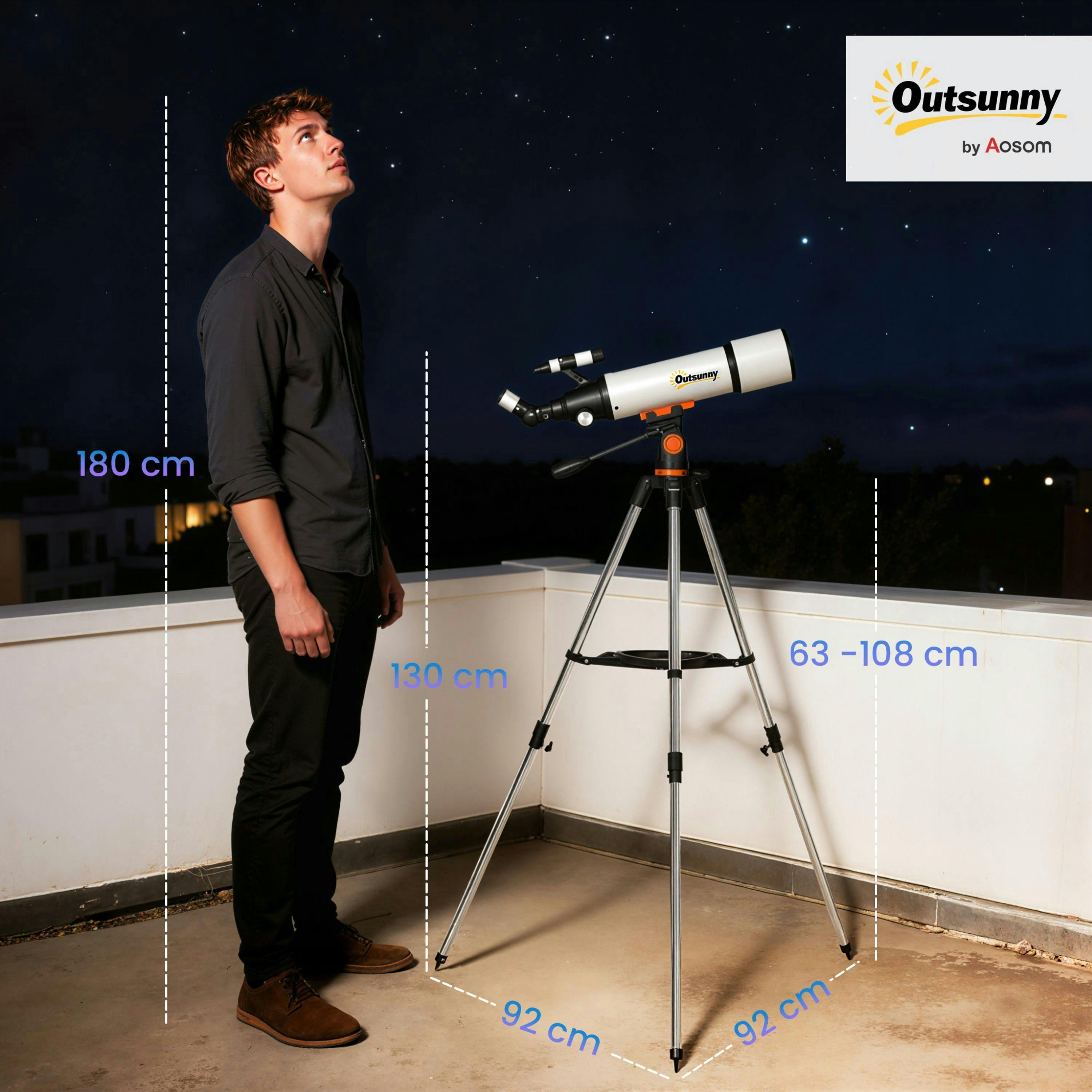 Outsunny Refractor Astronomy Telescope with 80 mm Aperture, Carry Bag, White , view 3 of 5