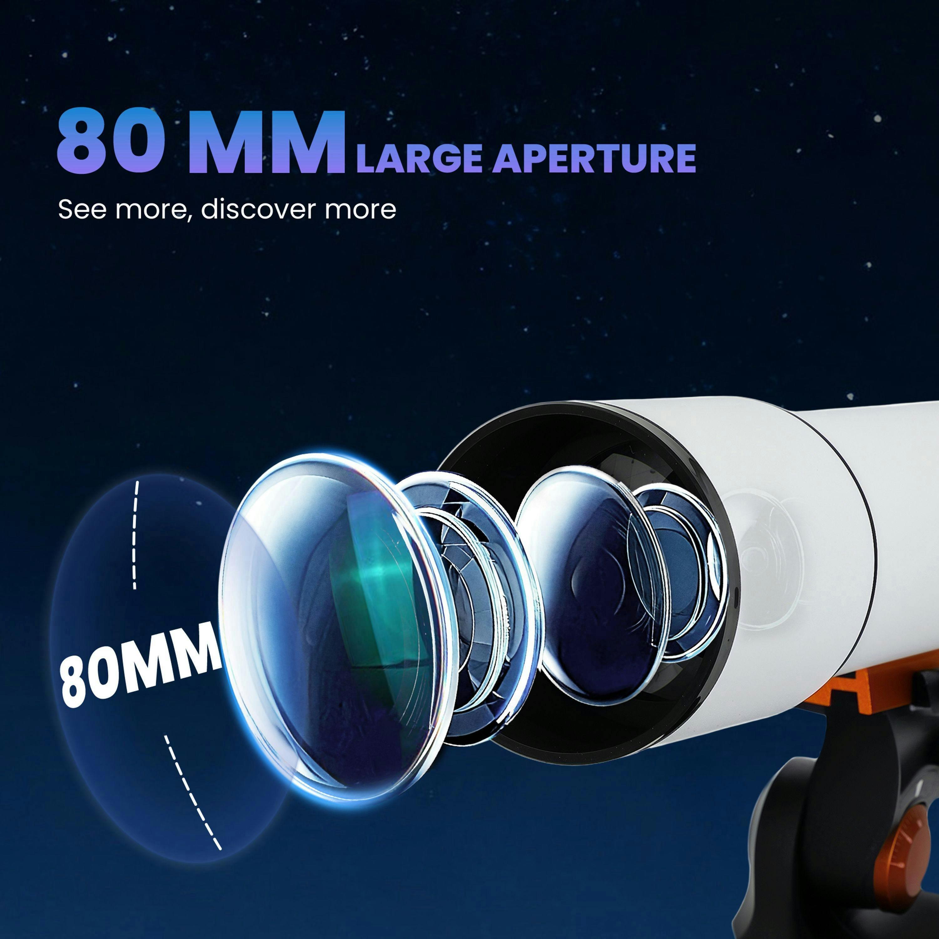 Outsunny Refractor Astronomy Telescope with 80 mm Aperture, Carry Bag, White , view 4 of 5