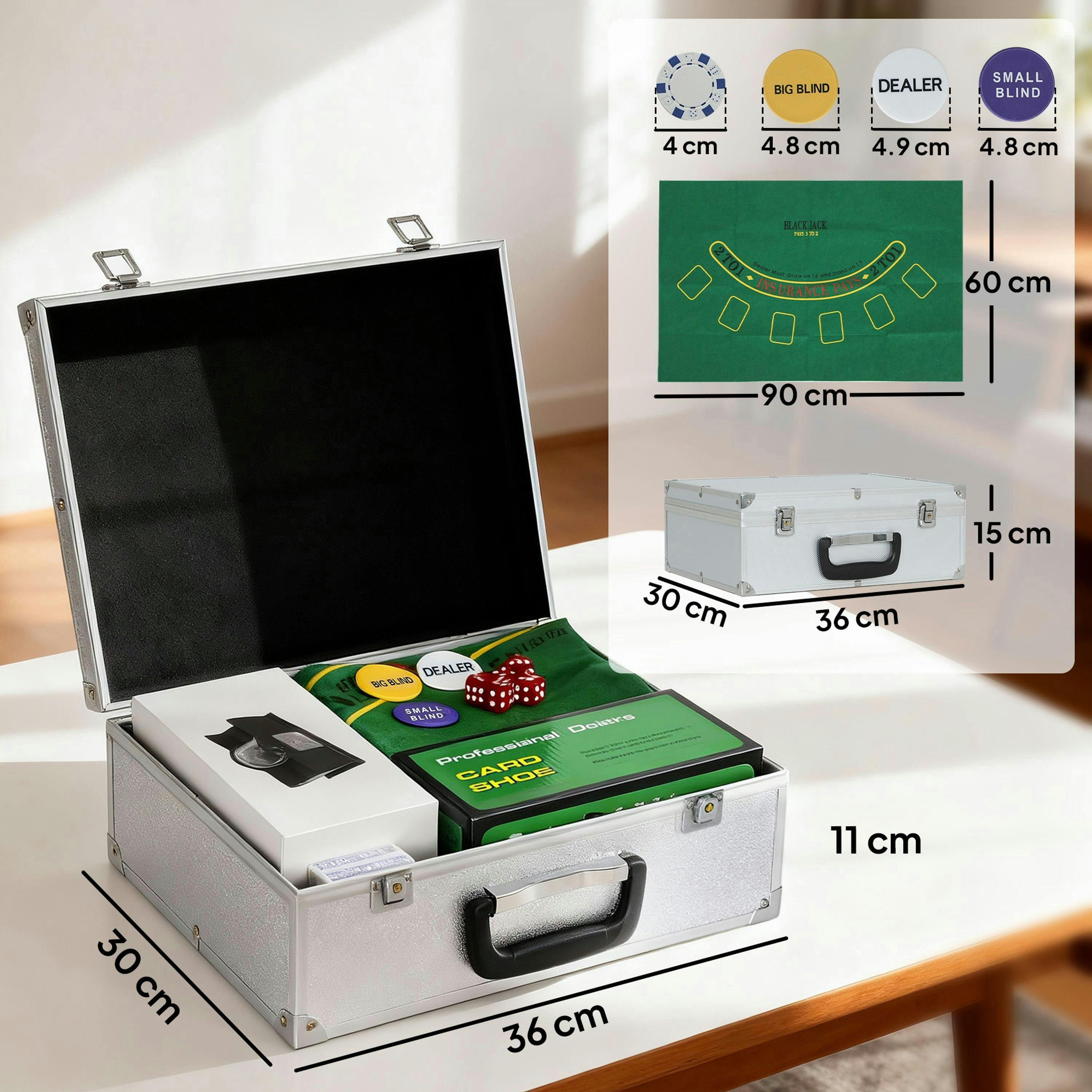 SPORTNOW 300-Piece Texas Holdem Poker Chips Set with Card Shuffler and Shoe , view 3 of 5