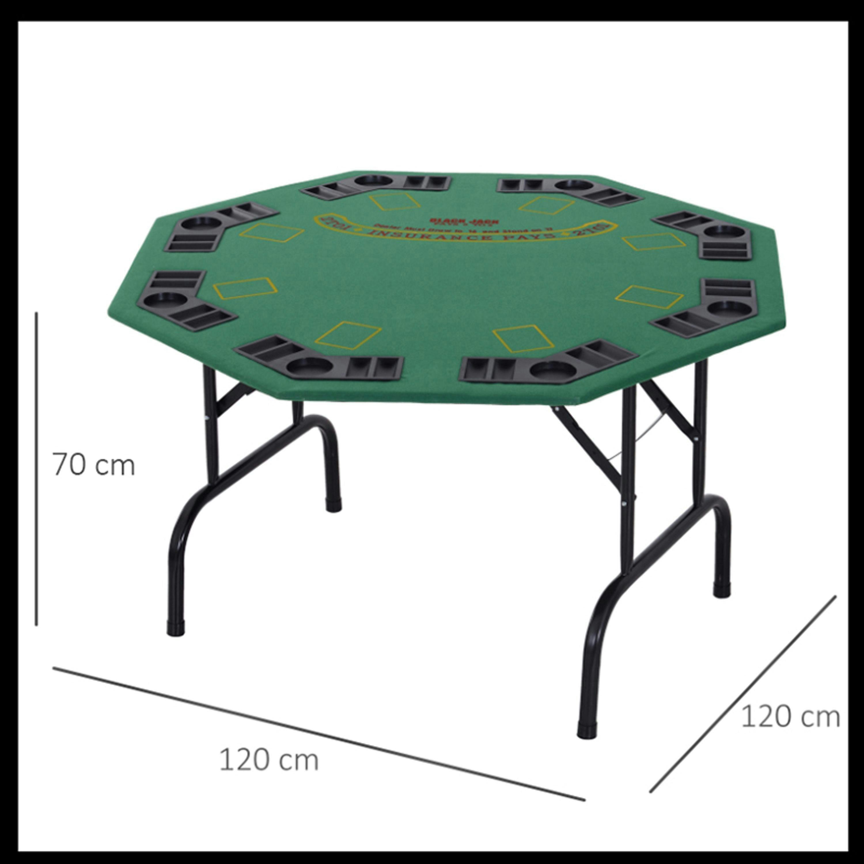 HOMCOM 8 Player Folding Games Poker Table Chip Cup Holder Steel Base Green , view 3 of 5