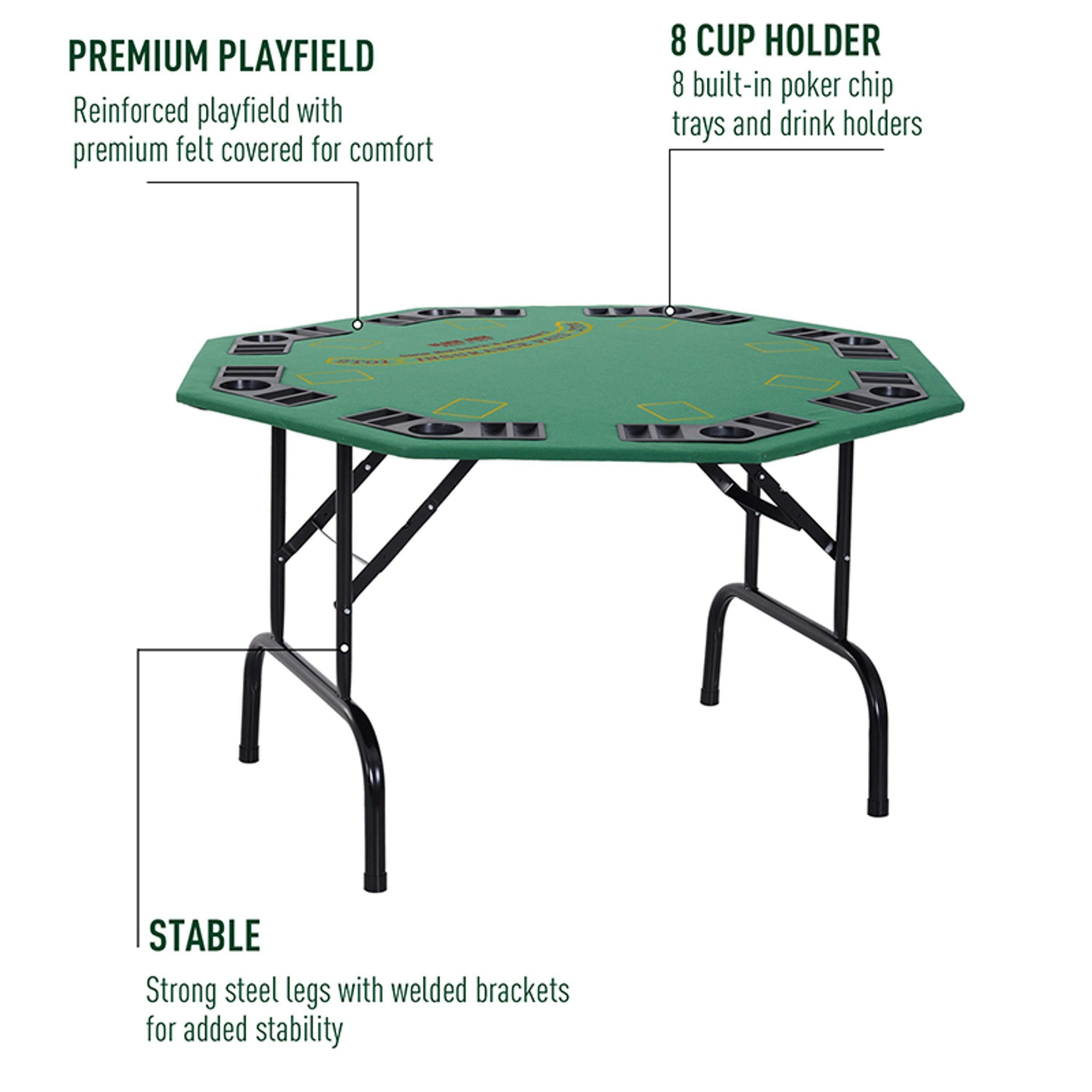 HOMCOM 8 Player Folding Games Poker Table Chip Cup Holder Steel Base Green , view 4 of 5