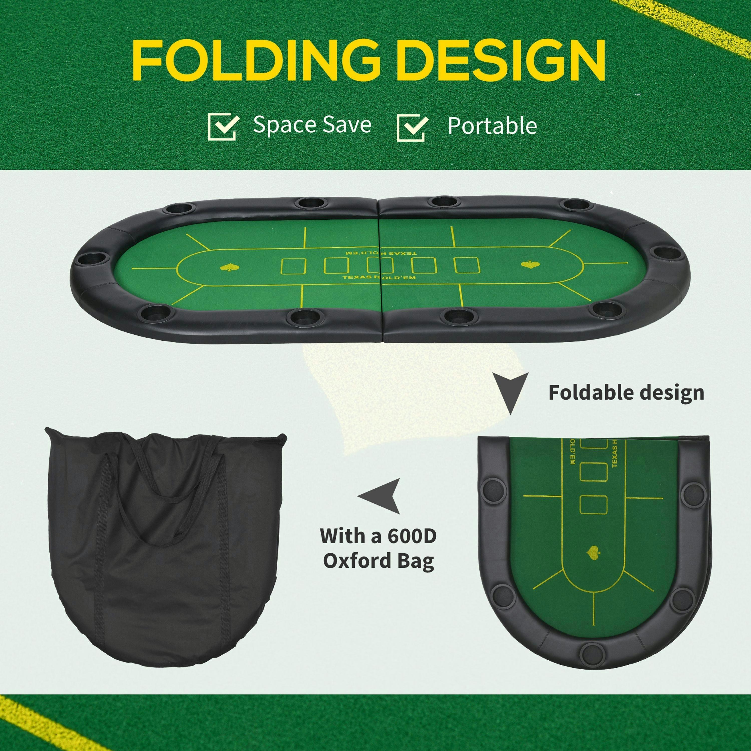 SPORTNOW Foldable Poker Mat, 10-Player Table Top with Cup Holders, Carry Bag , view 4 of 5