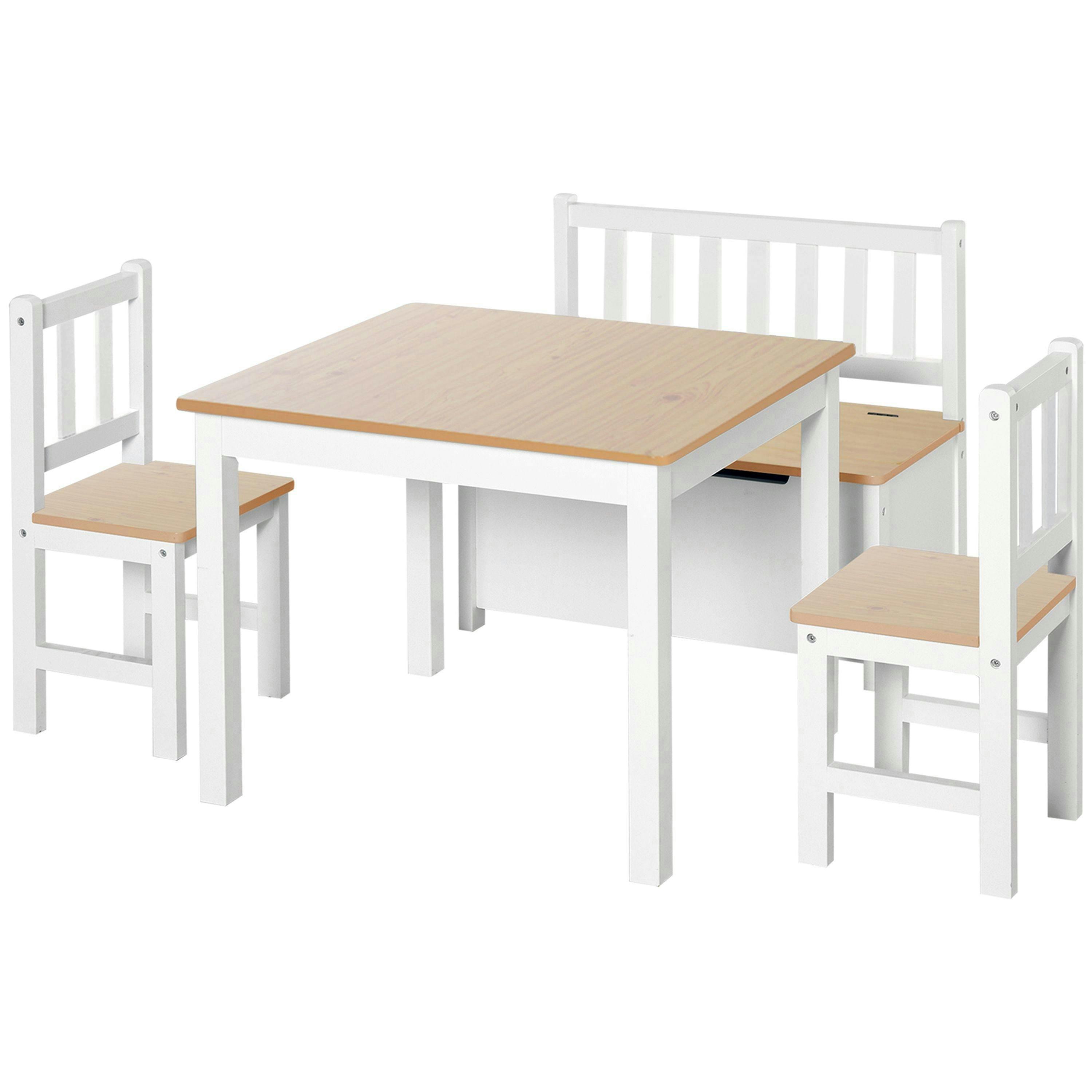 HOMCOM 4-Piece Set Kids Wood Table Chair Bench w/ Storage Function for 3 Years+ , view 2 of 5