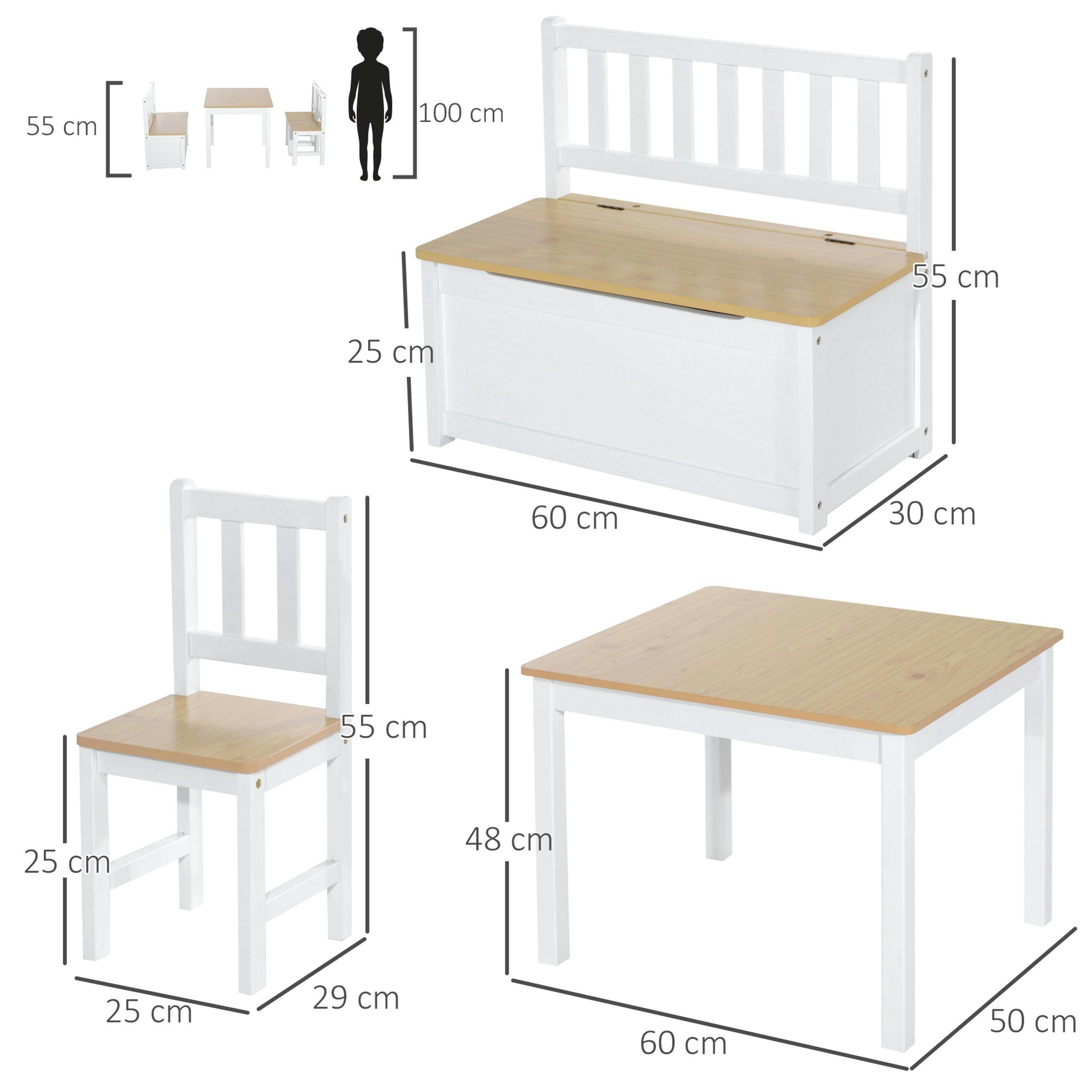 HOMCOM 4-Piece Set Kids Wood Table Chair Bench w/ Storage Function for 3 Years+ , view 3 of 5