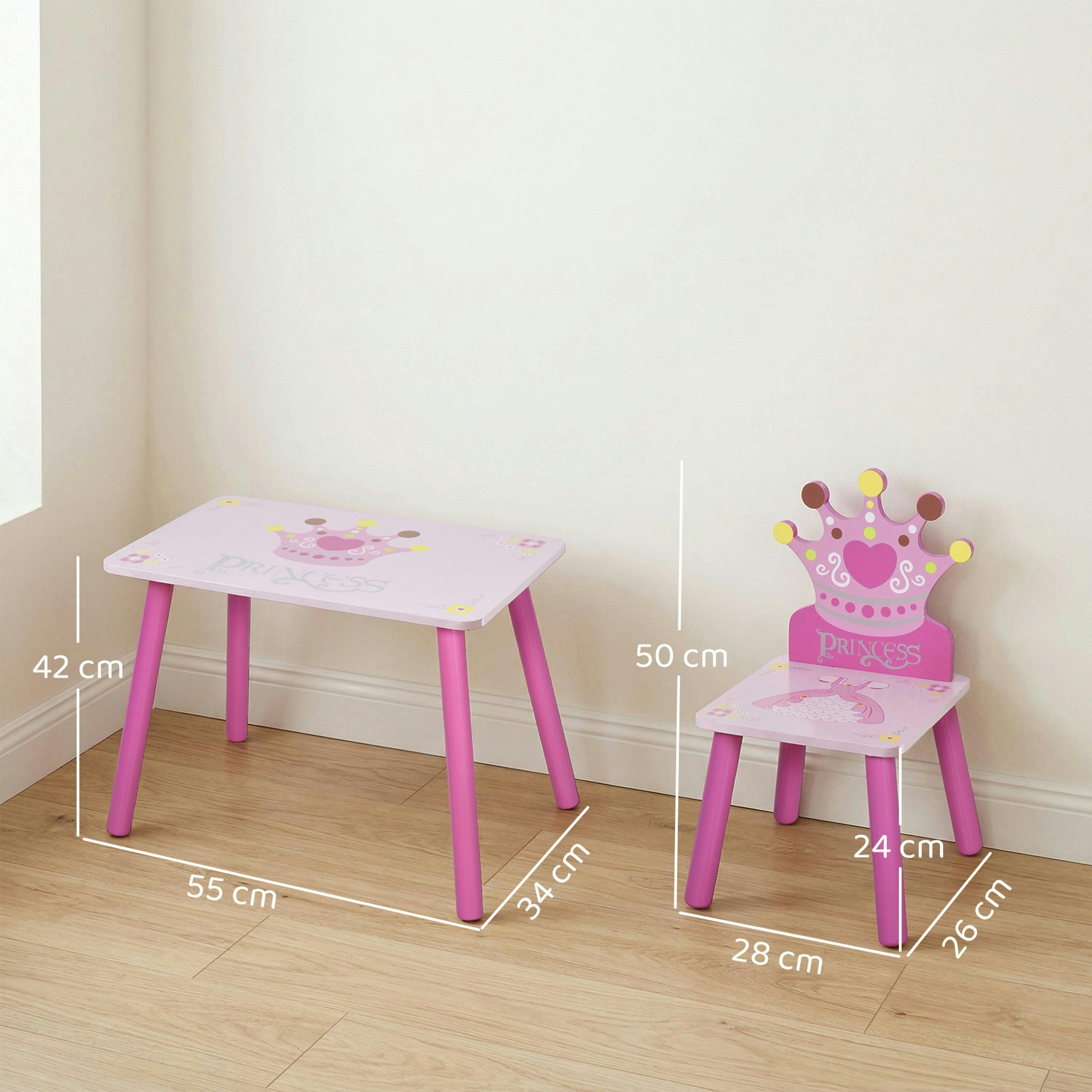 HOMCOM 3 Pcs Kids Princess & Crown Chair Table Set Home Furniture 2-4 Yrs Pink , view 3 of 5