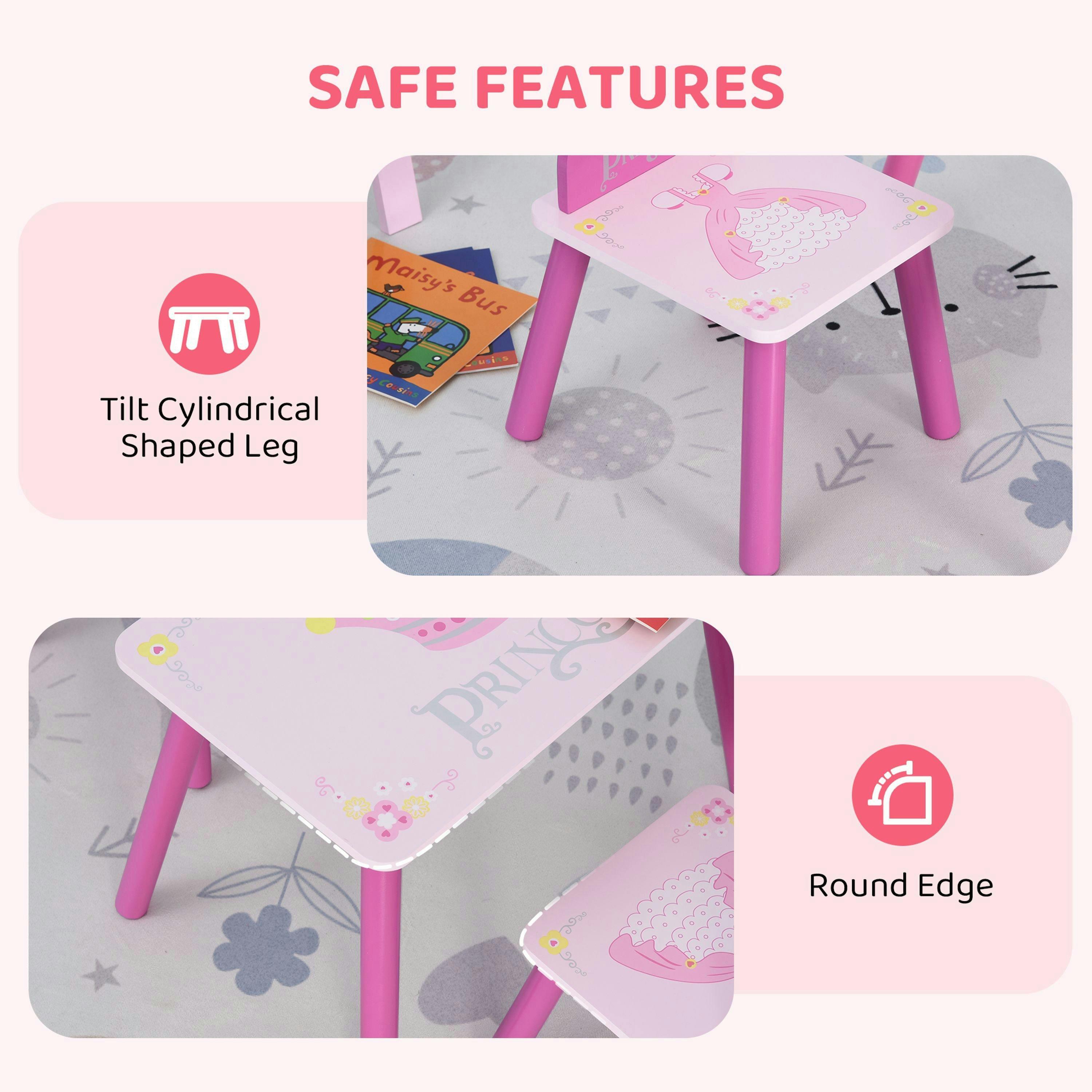 HOMCOM 3 Pcs Kids Princess & Crown Chair Table Set Home Furniture 2-4 Yrs Pink , view 4 of 5