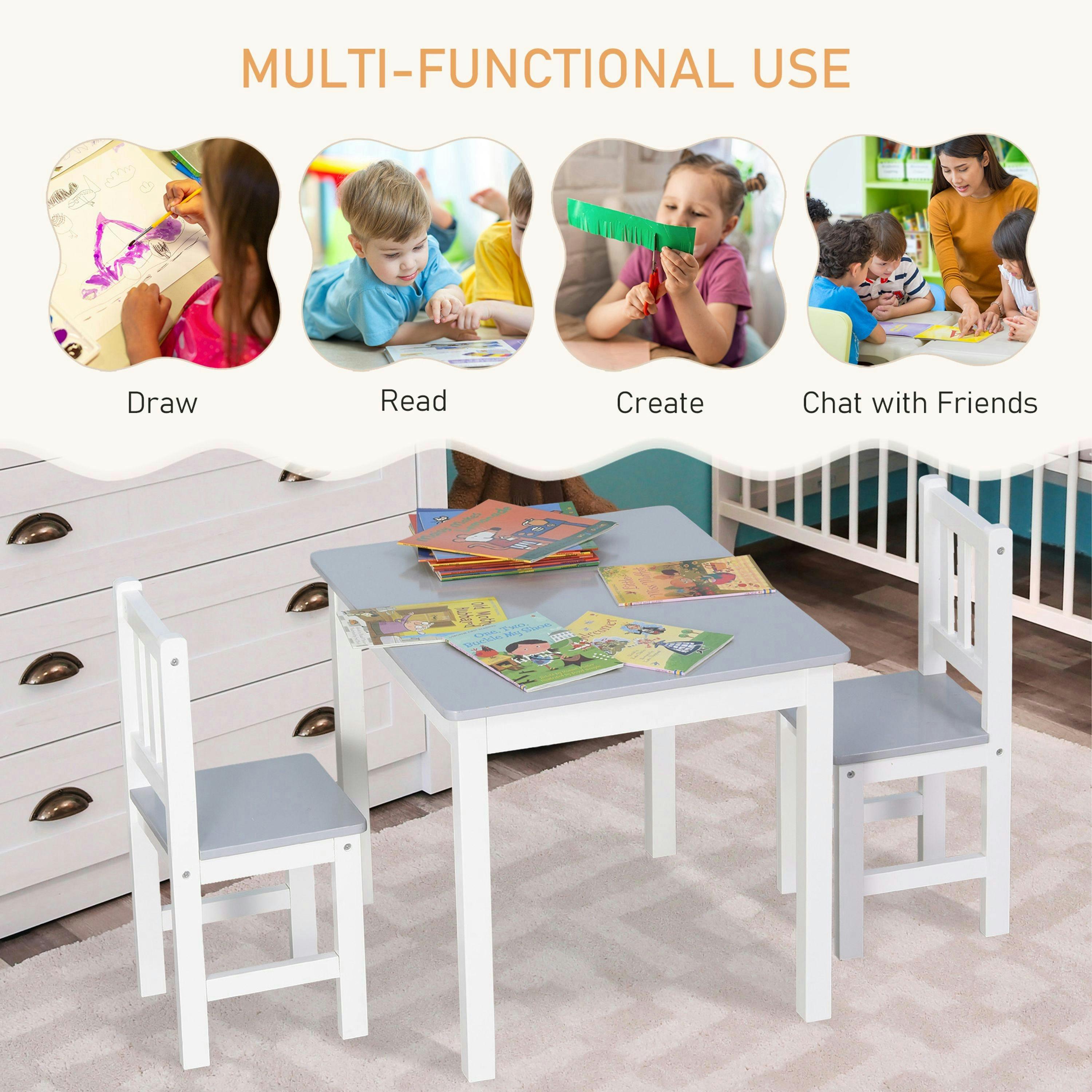 HOMCOM Kids Table and 2 Chairs Set 3 Pieces Toddler Multi-usage Desk Indoor Grey , view 4 of 5