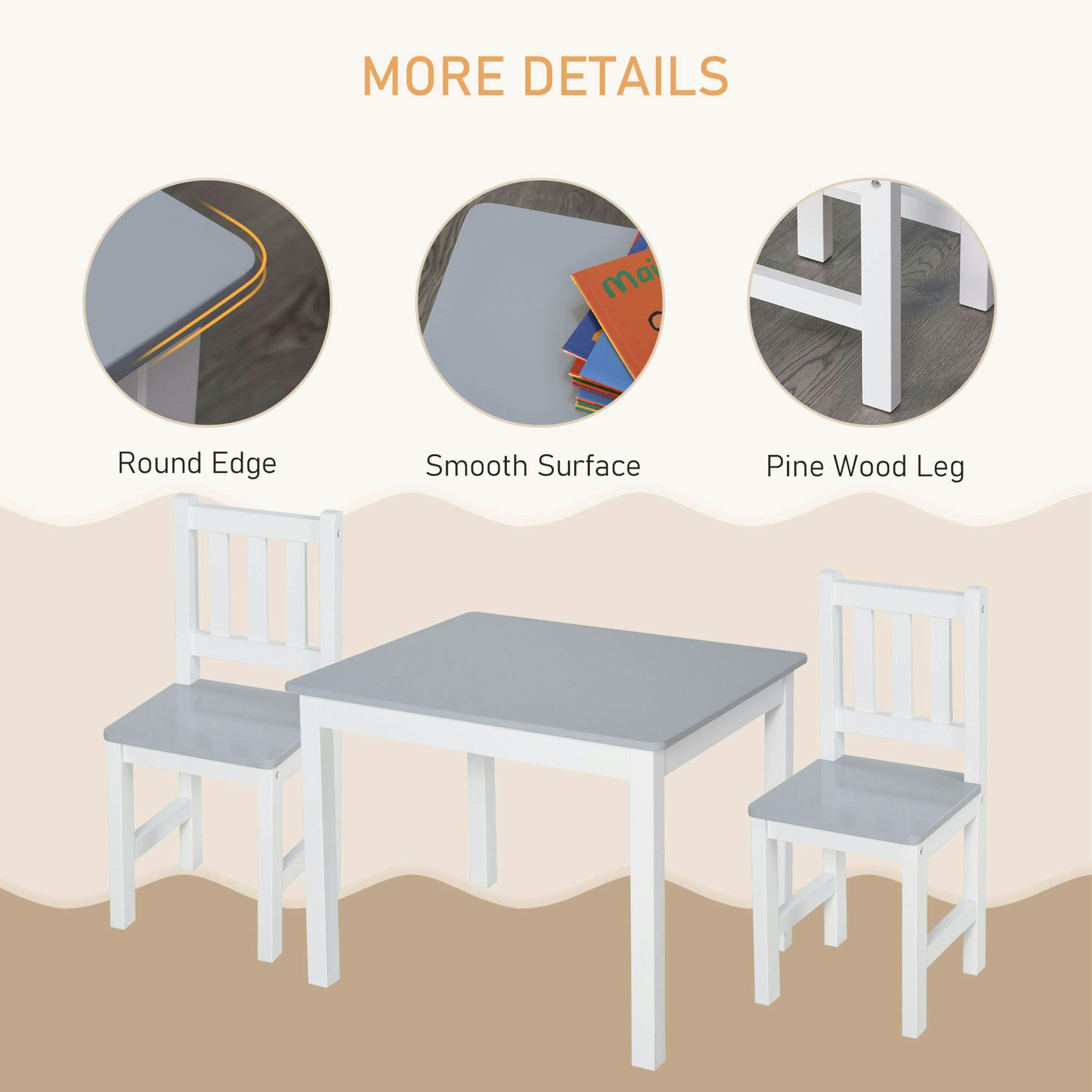 HOMCOM Kids Table and 2 Chairs Set 3 Pieces Toddler Multi-usage Desk Indoor Grey , view 5 of 5