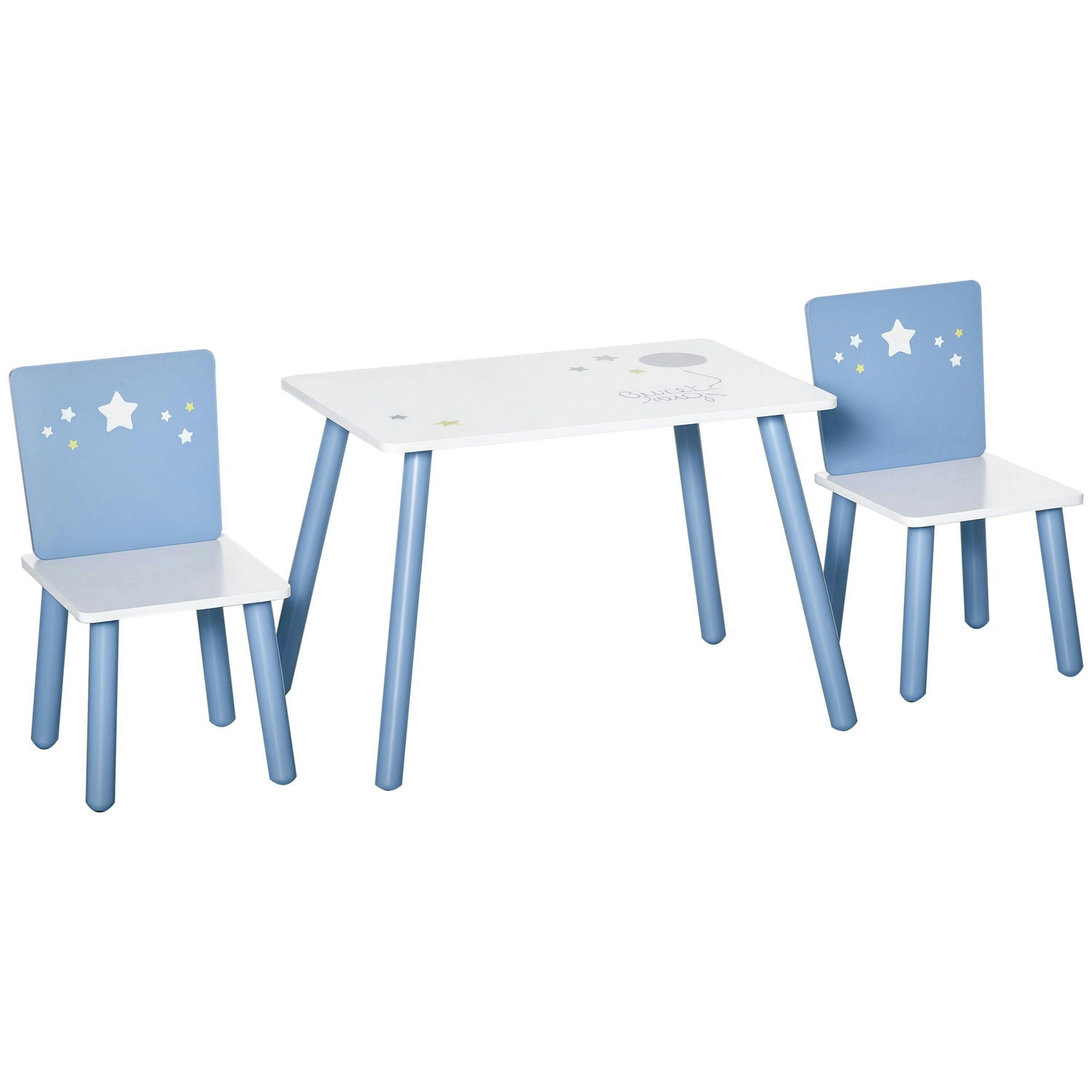 HOMCOM 3 Pcs Kids Table & Chairs Dining Set Wood Legs Safe Corners Stars Seating , view 2 of 5