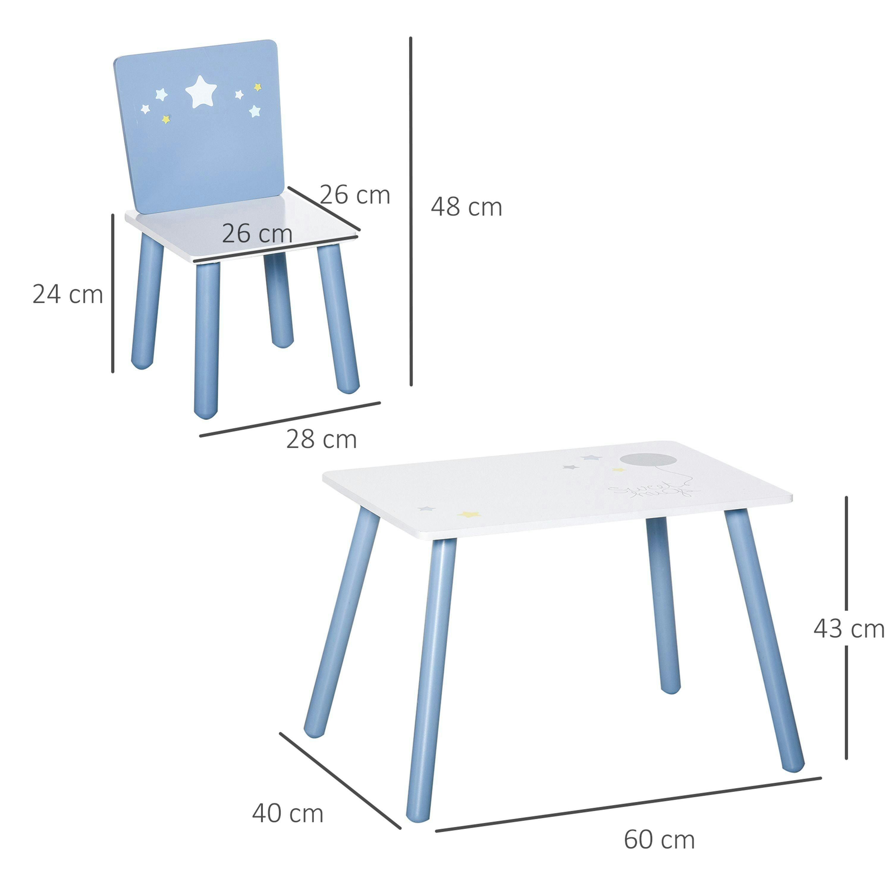 HOMCOM 3 Pcs Kids Table & Chairs Dining Set Wood Legs Safe Corners Stars Seating , view 3 of 5