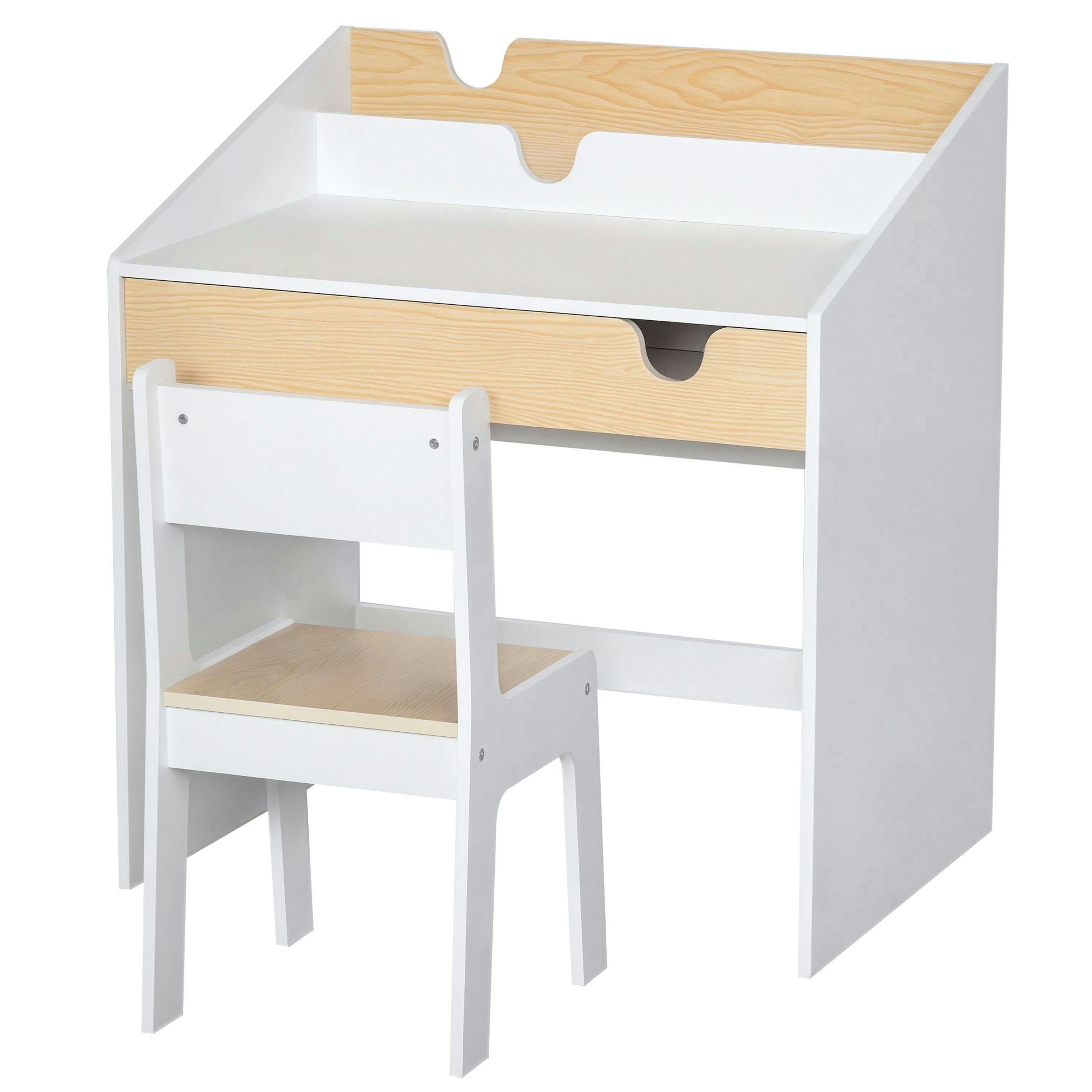HOMCOM Two-Piece Kids Desk and Chair Set Children Study Table w/ Storage , view 2 of 5