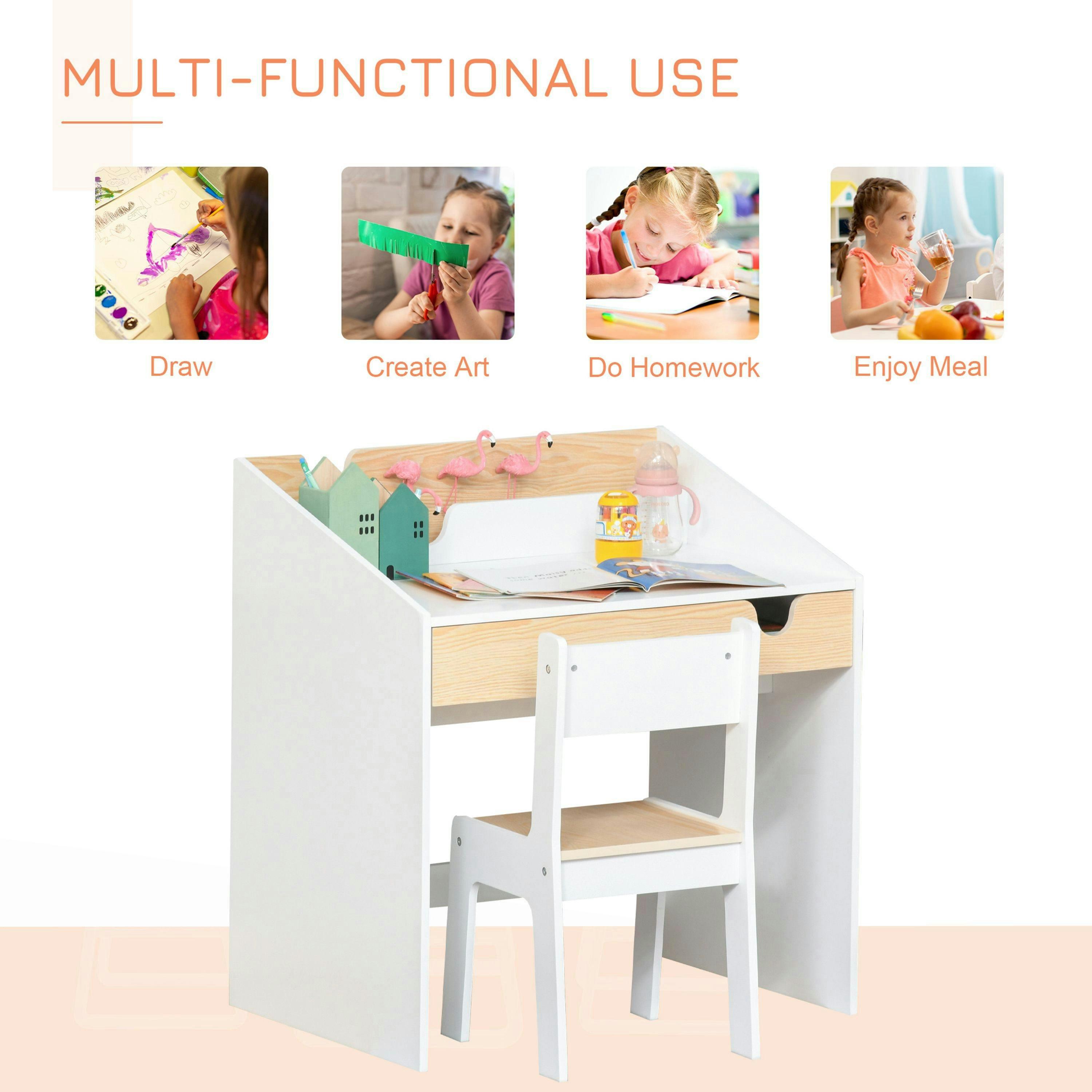 HOMCOM Two-Piece Kids Desk and Chair Set Children Study Table w/ Storage , view 4 of 5
