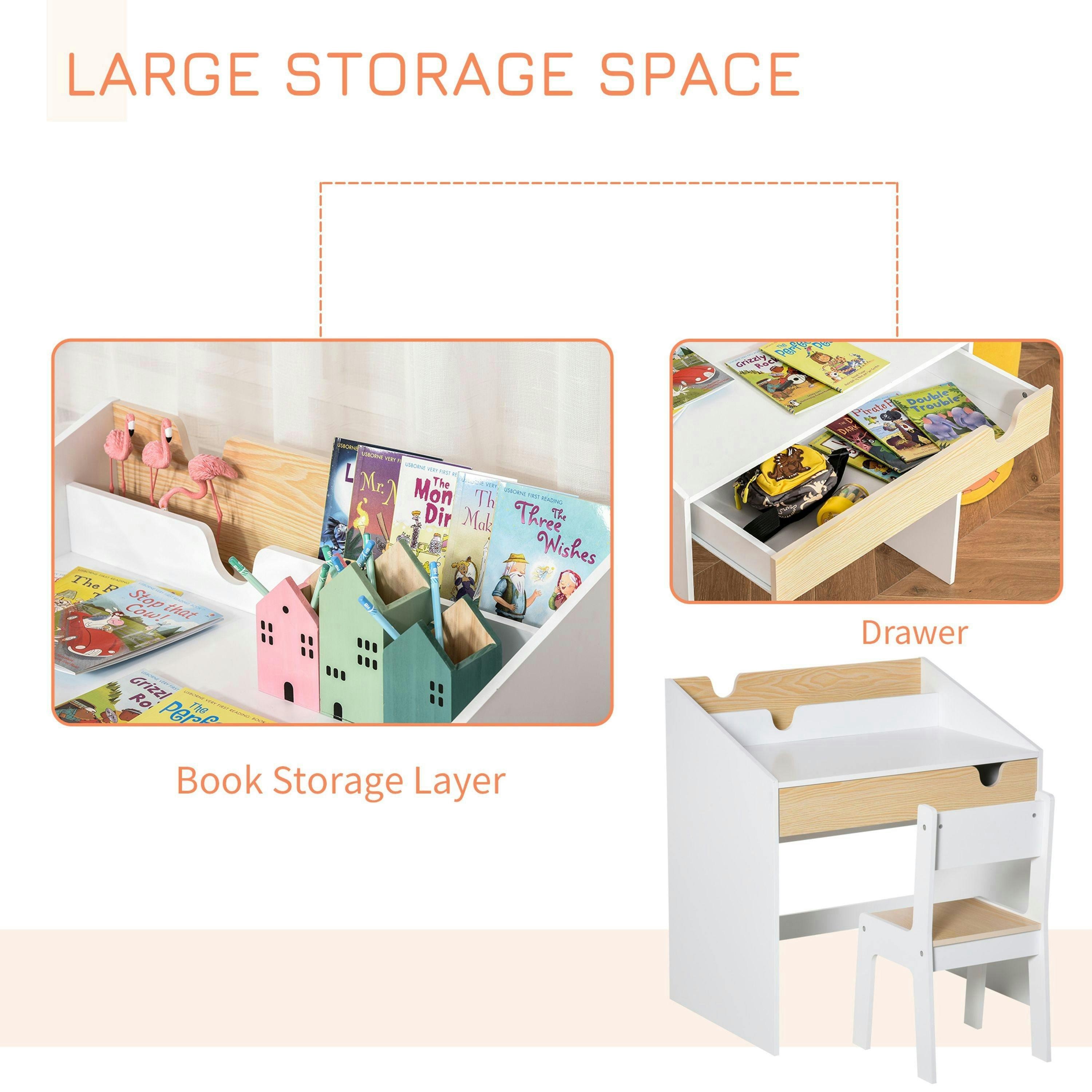 HOMCOM Two-Piece Kids Desk and Chair Set Children Study Table w/ Storage , view 5 of 5
