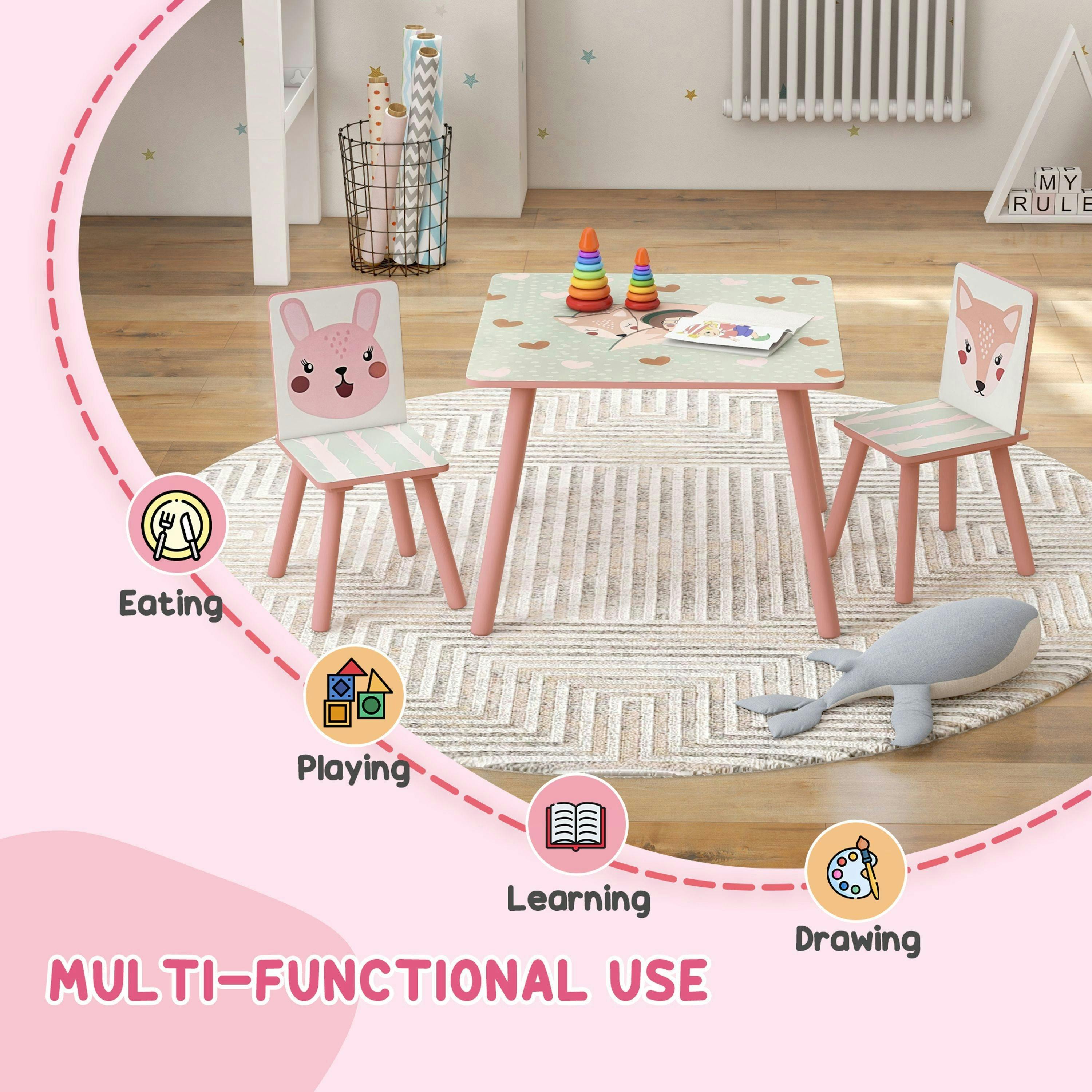 ZONEKIZ Kids Table and Chairs, Children Desk with 2 Chairs , view 4 of 5