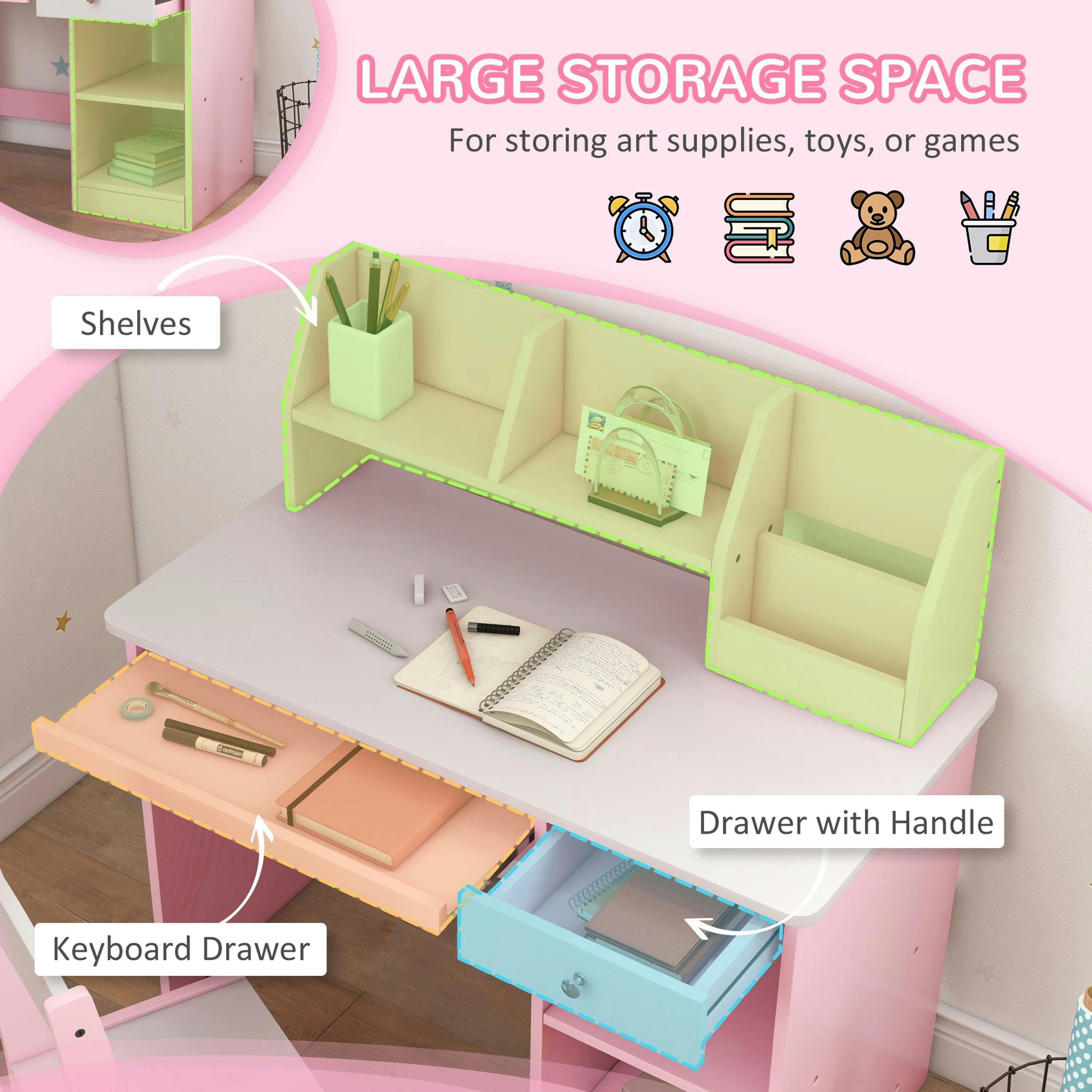 ZONEKIZ Kids Desk and Chair Set with Storage, for Ages 5-8 Years , view 4 of 5