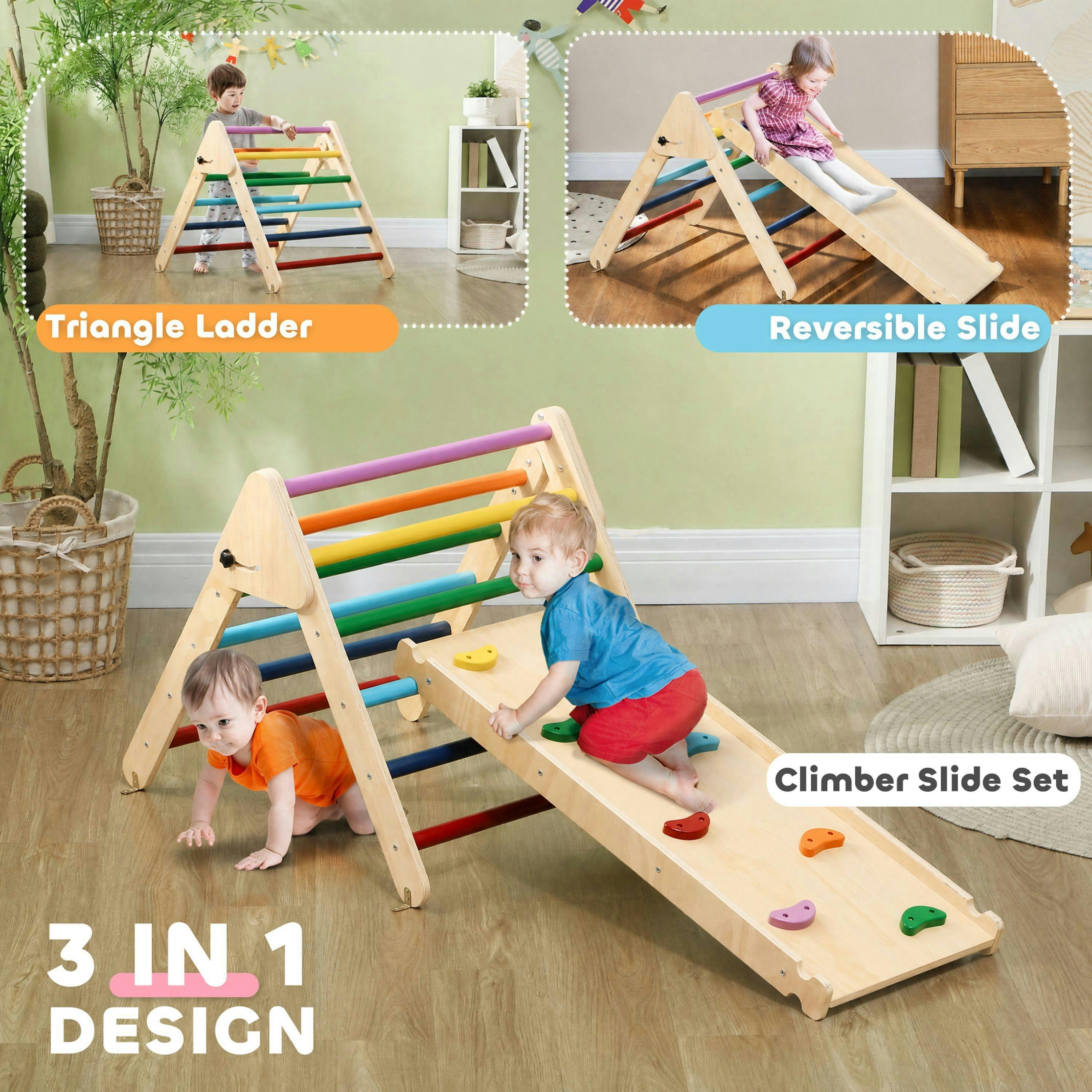 AIYAPLAY Toddler Climbing Frame, Wooden Indoor Play Triangle Set , view 4 of 5