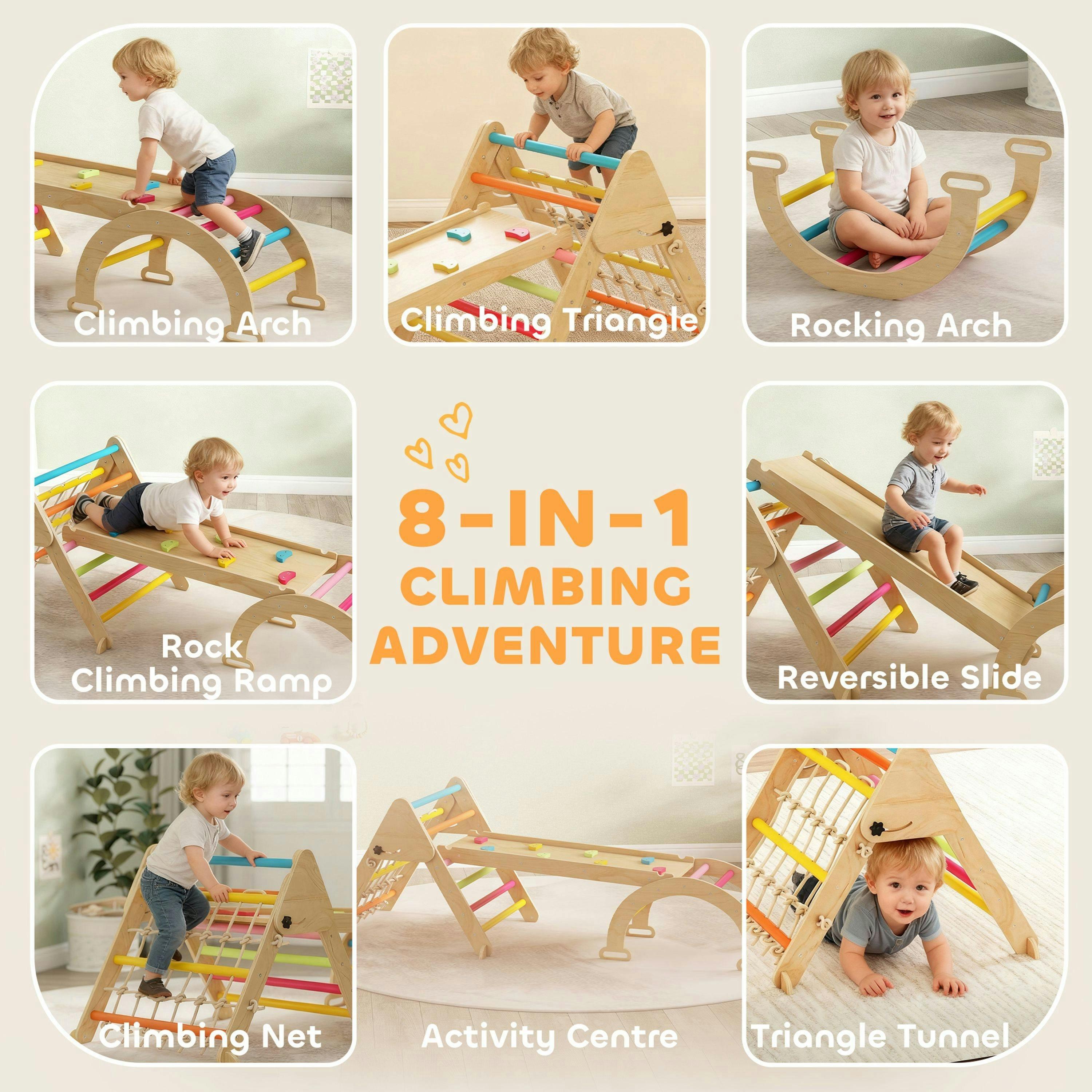 AIYAPLAY 8-in-1 Toddler Climbing Frame, Play Triangle Set, Multicolour , view 4 of 5
