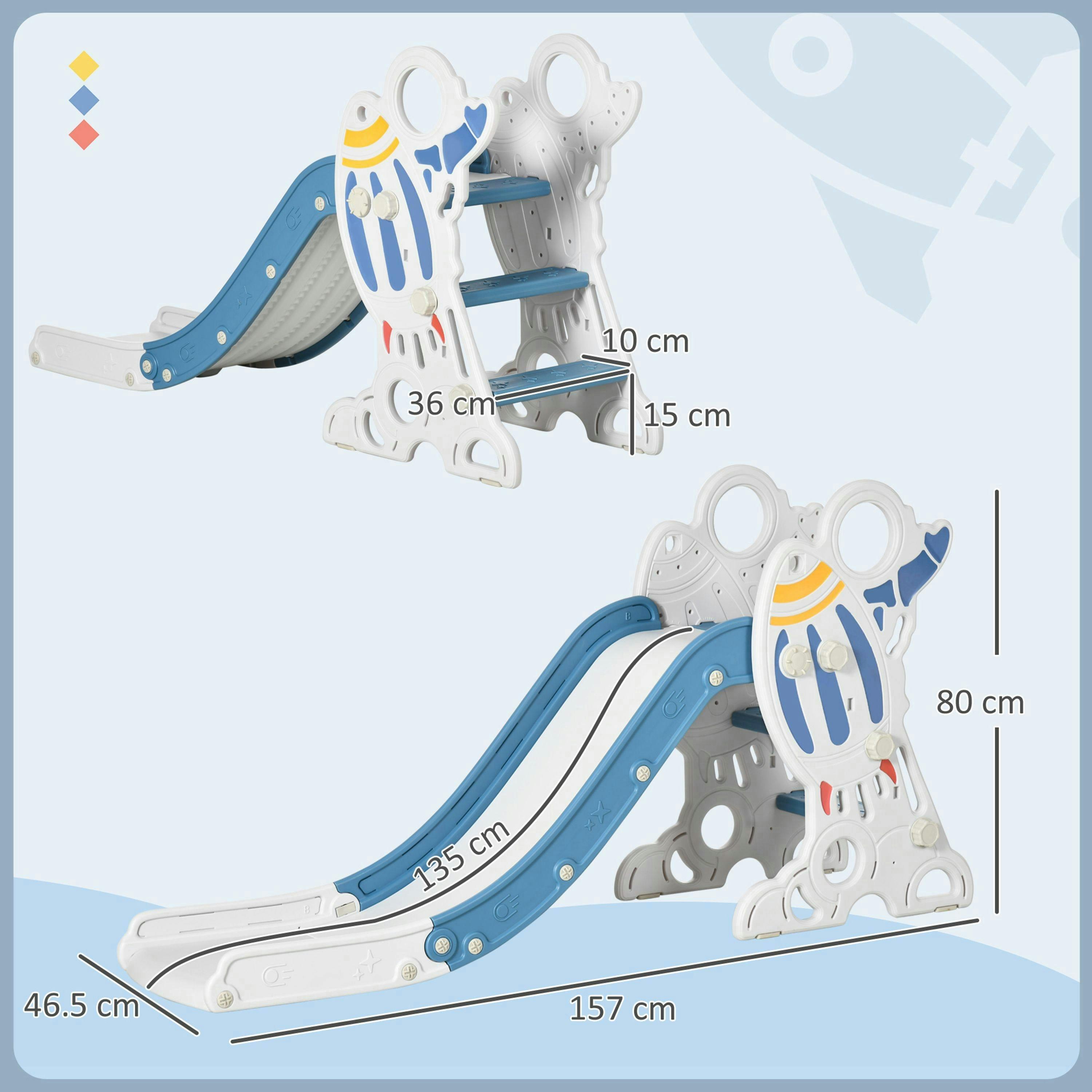 AIYAPLAY Baby Slide Freestanding Slide for Kids 1.5-3 Years Space Theme, Blue , view 3 of 5