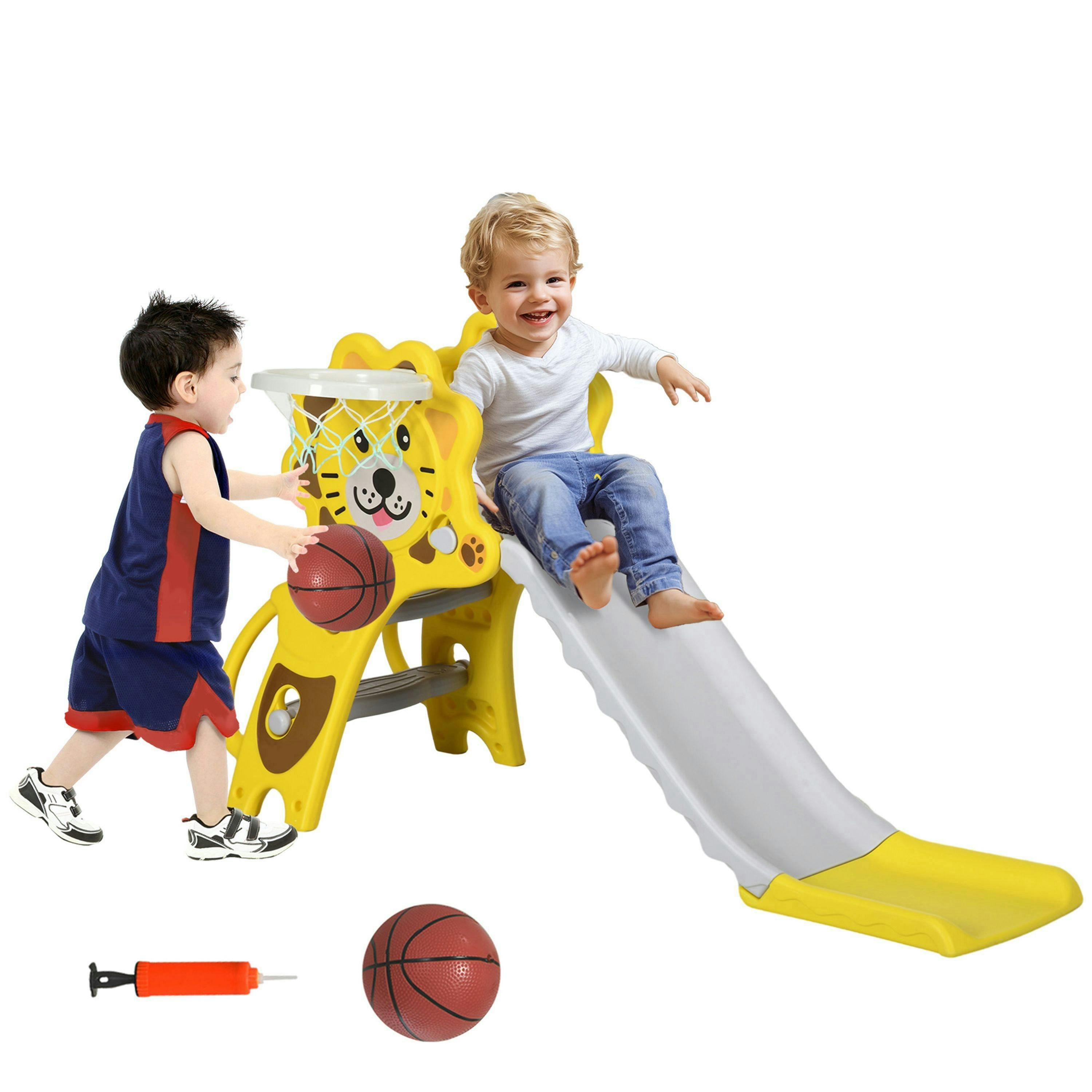 AIYAPLAY 3 in 1 Kids Slide for Indoor with Basketball Hoop - Yellow , view 2 of 5