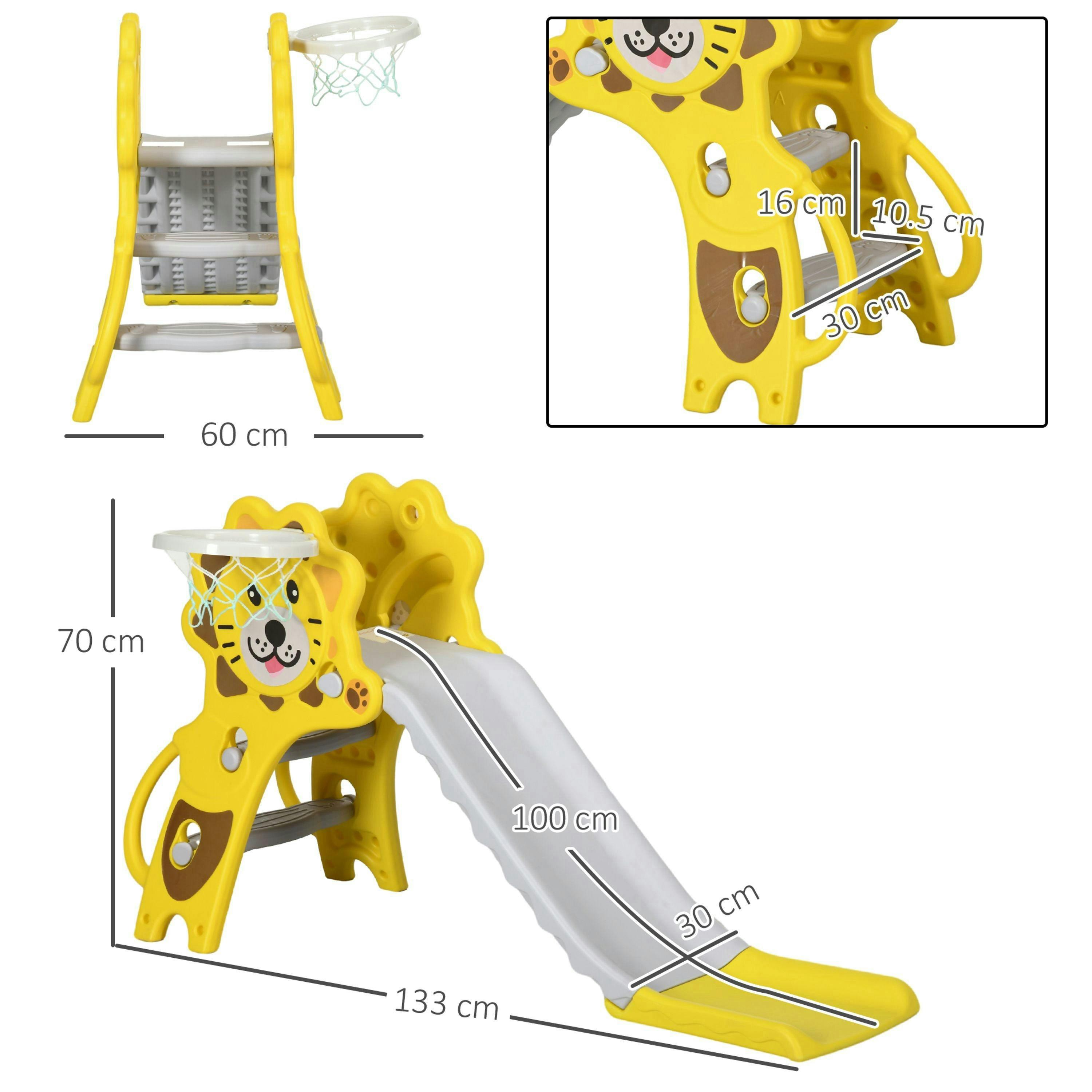 AIYAPLAY 3 in 1 Kids Slide for Indoor with Basketball Hoop - Yellow , view 3 of 5