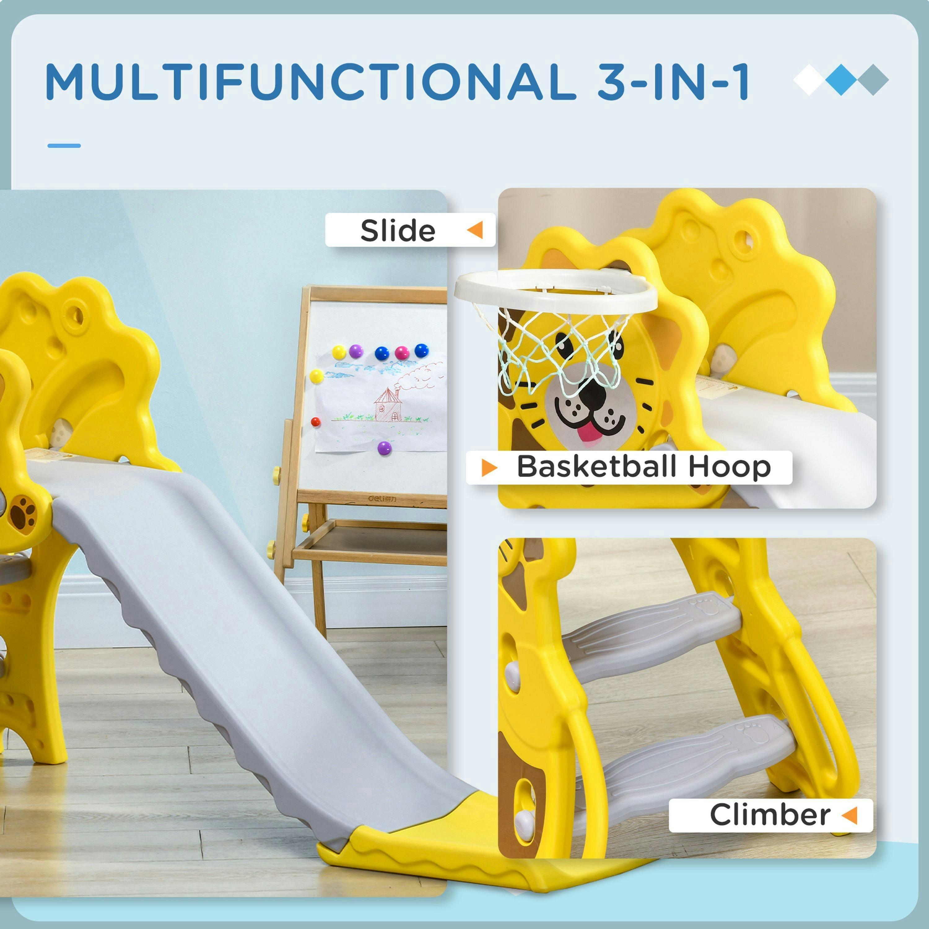 AIYAPLAY 3 in 1 Kids Slide for Indoor with Basketball Hoop - Yellow , view 4 of 5