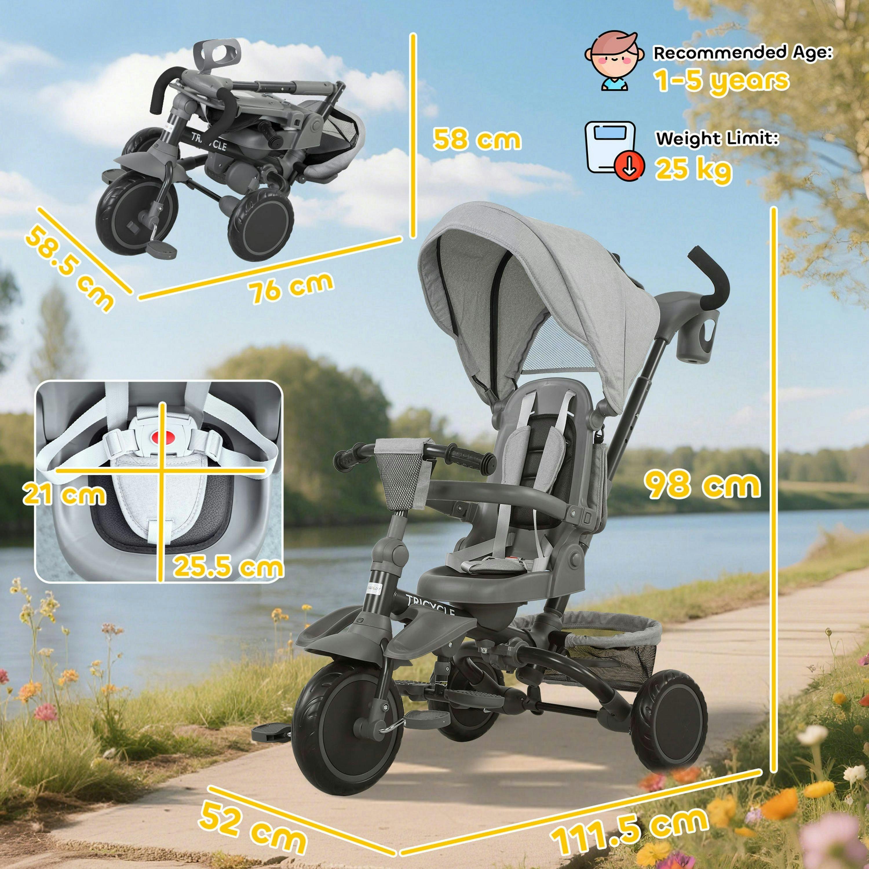 AIYAPLAY 6 in 1 Kids Trike, Toddler Tricycle with Parent Handle , view 3 of 5