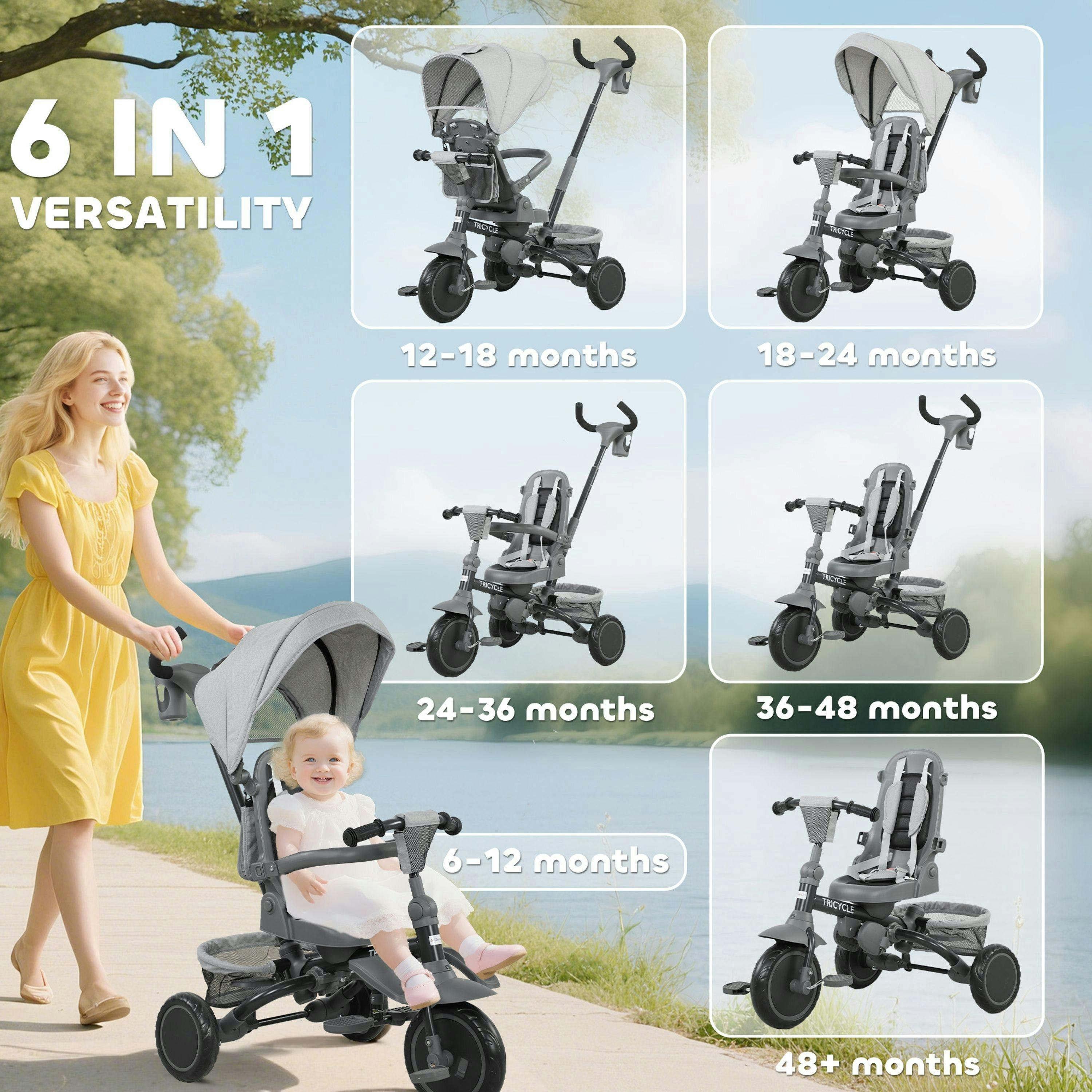 AIYAPLAY 6 in 1 Kids Trike, Toddler Tricycle with Parent Handle , view 4 of 5
