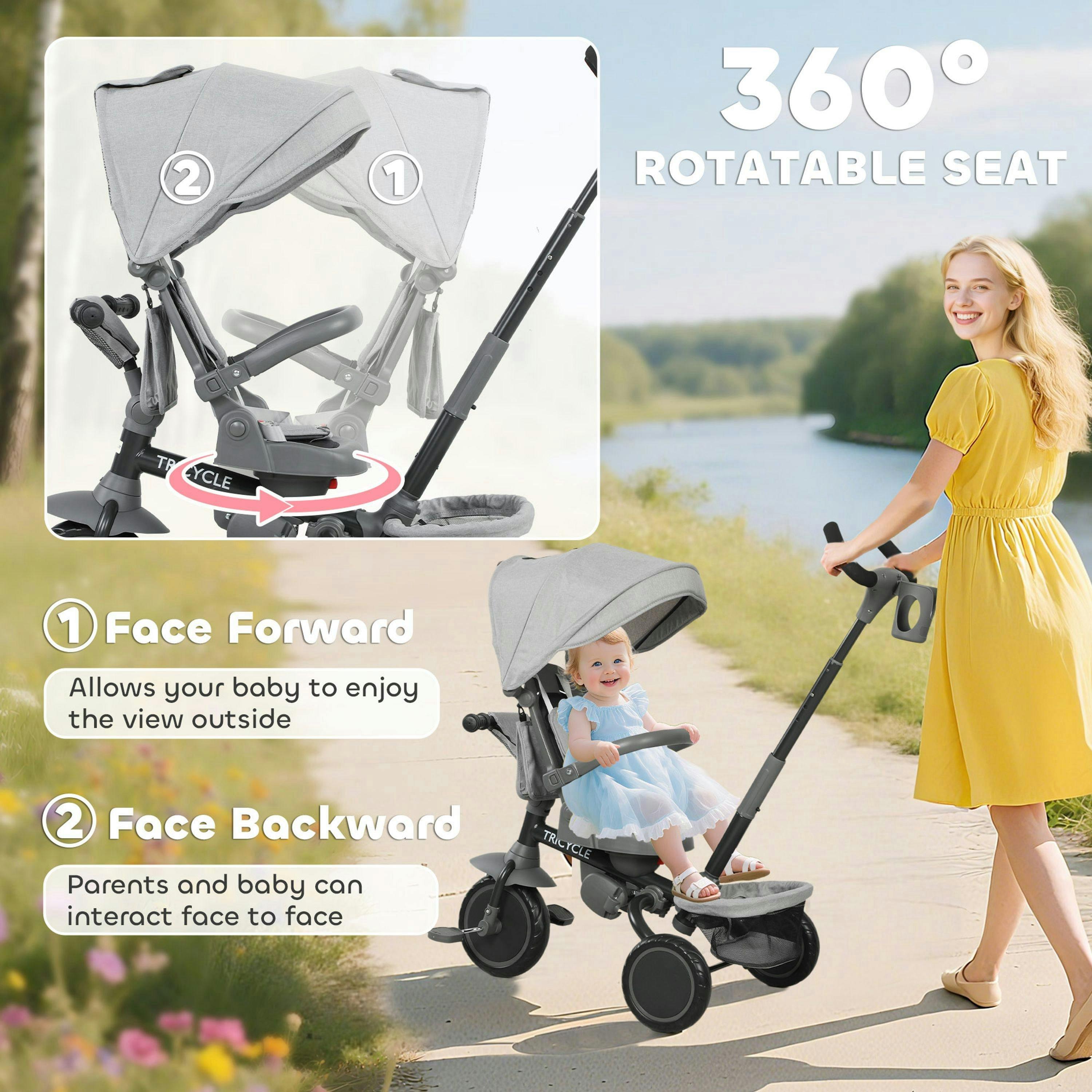 AIYAPLAY 6 in 1 Kids Trike, Toddler Tricycle with Parent Handle , view 5 of 5
