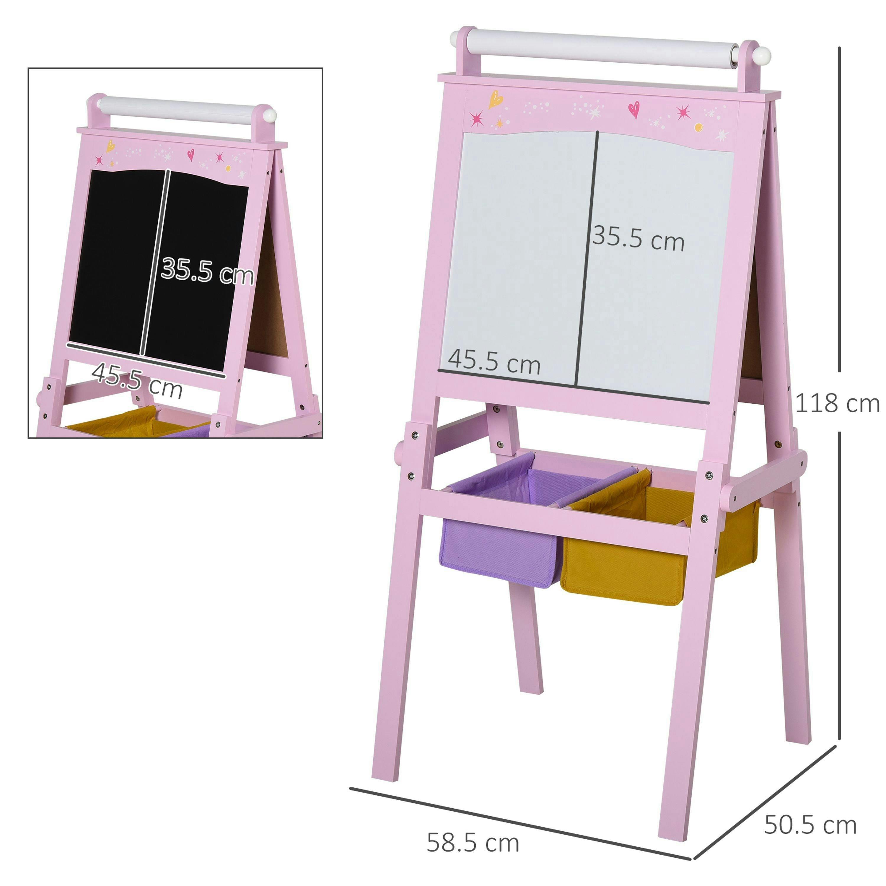 HOMCOM Kids Wooden Art Easel with Paper Roll Double-Sided Chalkboard, Whiteboard , view 3 of 5