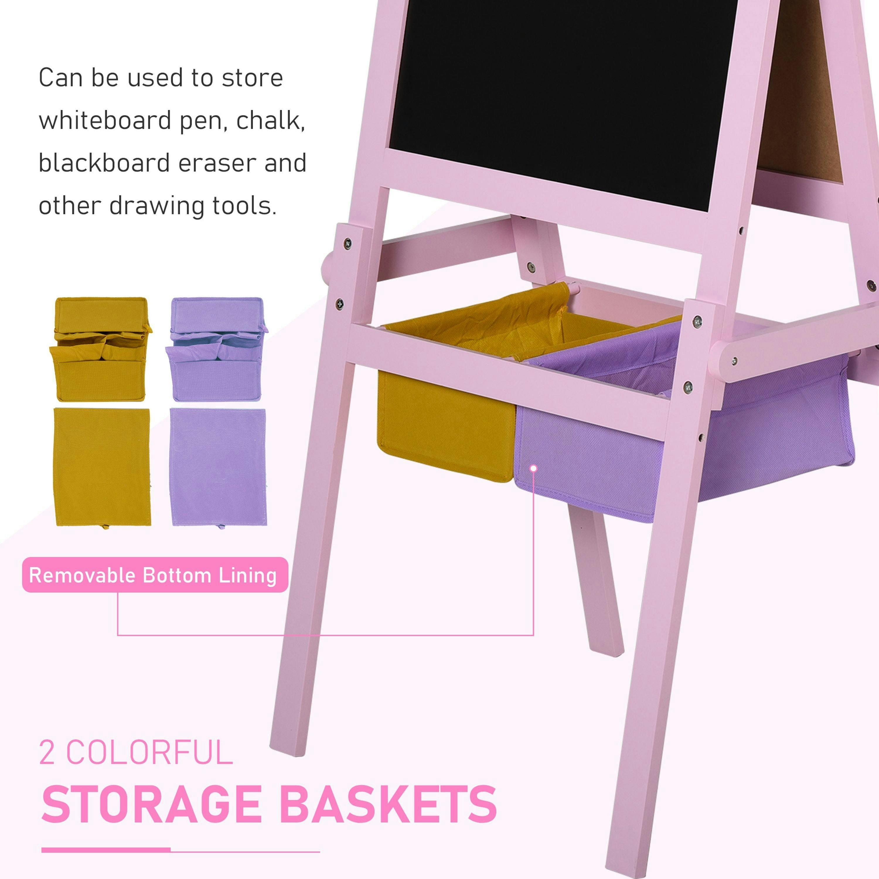 HOMCOM Kids Wooden Art Easel with Paper Roll Double-Sided Chalkboard, Whiteboard , view 5 of 5