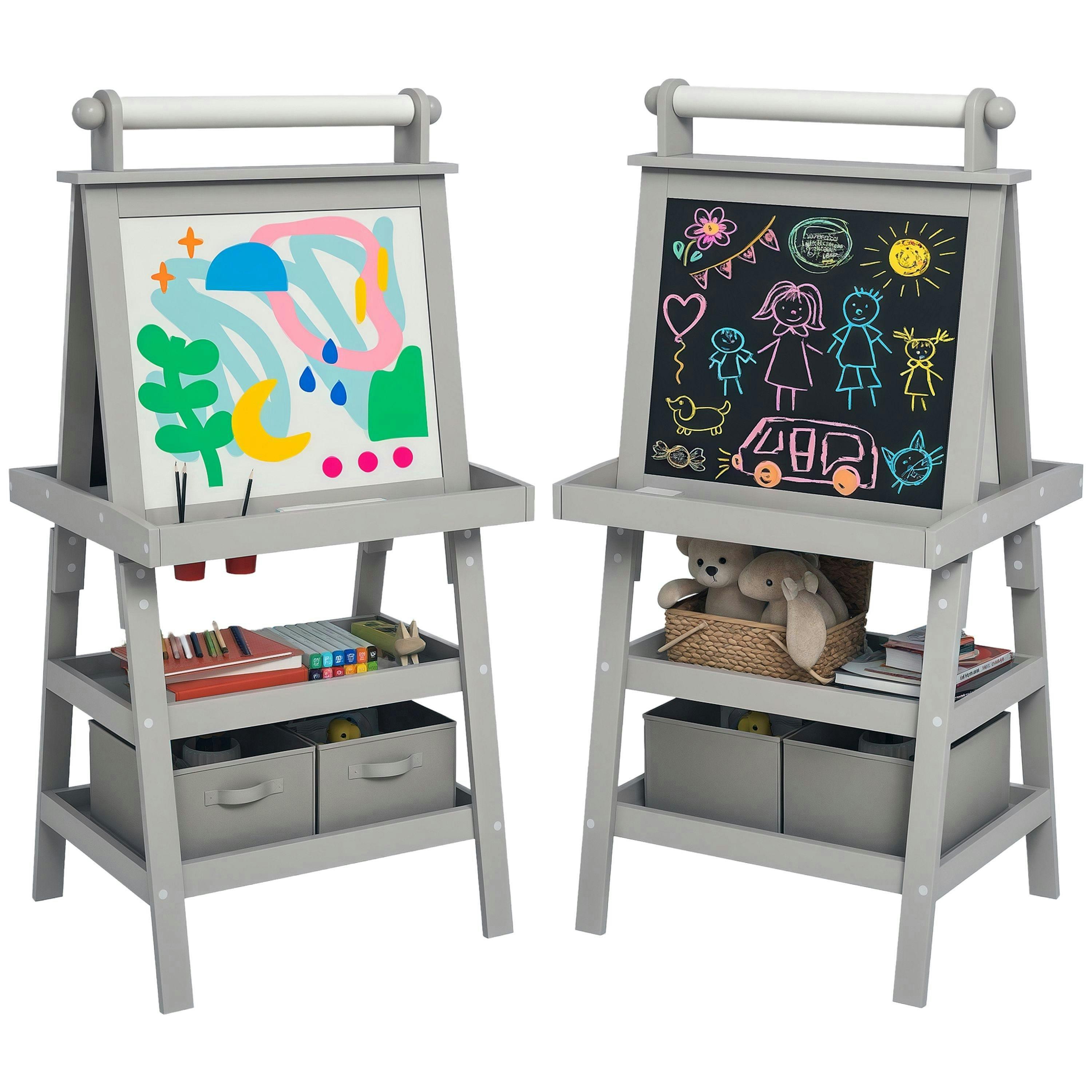 AIYAPLAY Double-Sided Art Easel for Kids w/ Paper Roll, Storage Baskets Green , view 2 of 5