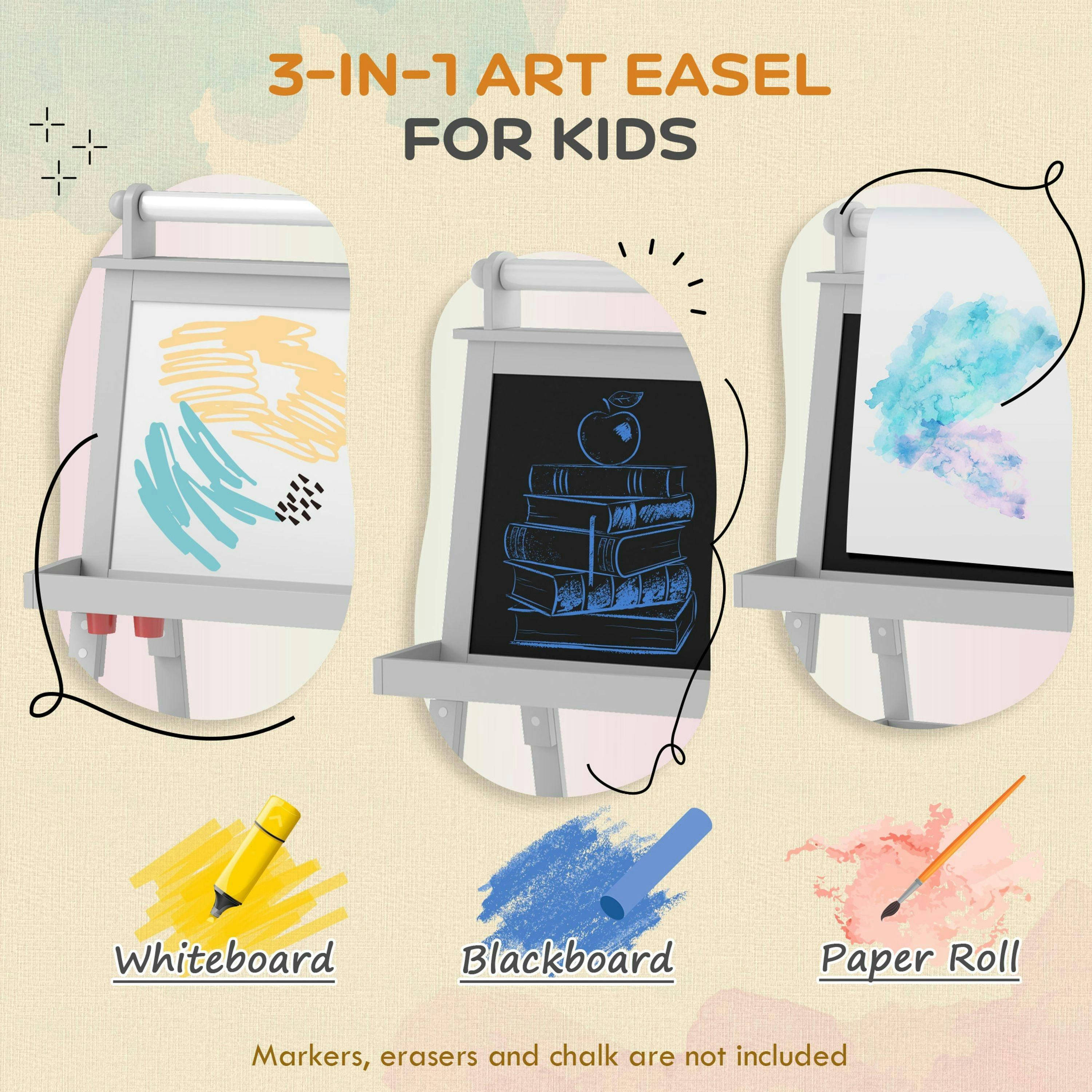 AIYAPLAY Double-Sided Art Easel for Kids w/ Paper Roll, Storage Baskets Green , view 4 of 5