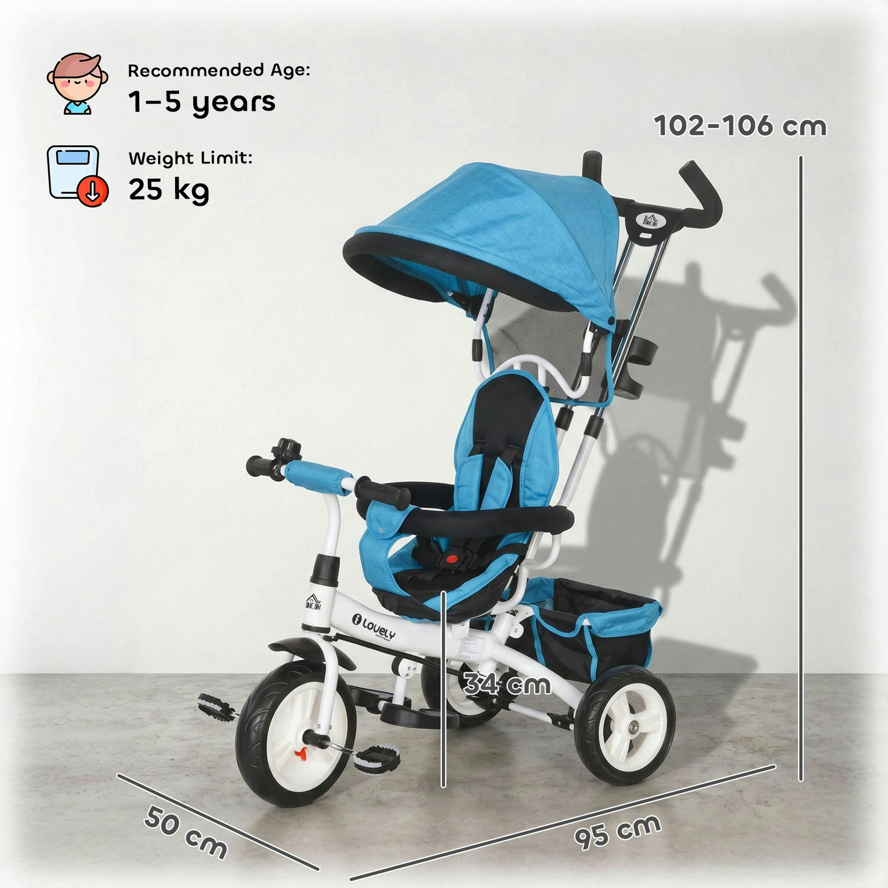 HOMCOM 6 in 1 Kids Trike, Stroller with Parent Handle , view 3 of 5