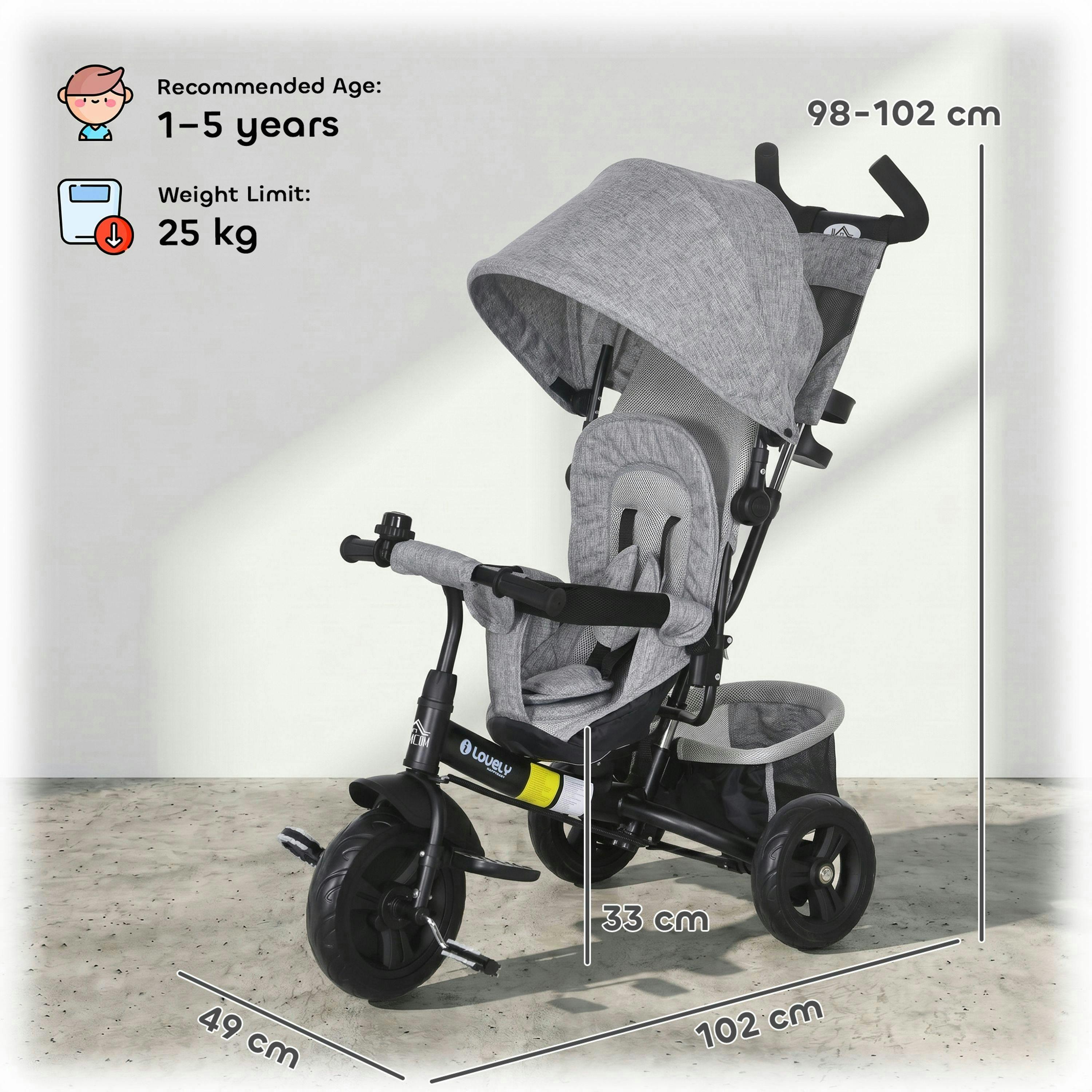 HOMCOM 6 in 1 Kids Trike, Stroller with Parent Handlee , view 3 of 5