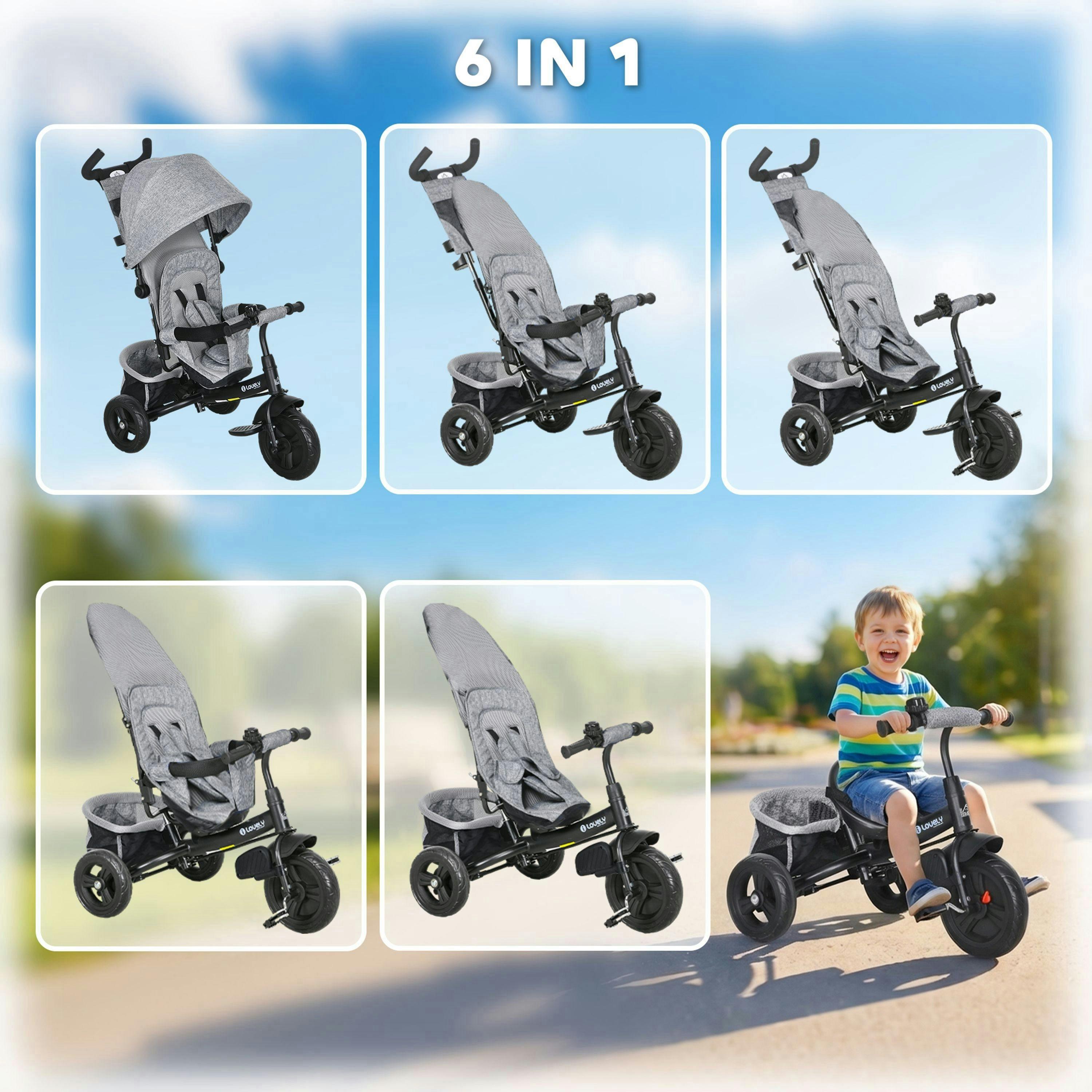 HOMCOM 6 in 1 Kids Trike, Stroller with Parent Handlee , view 4 of 5