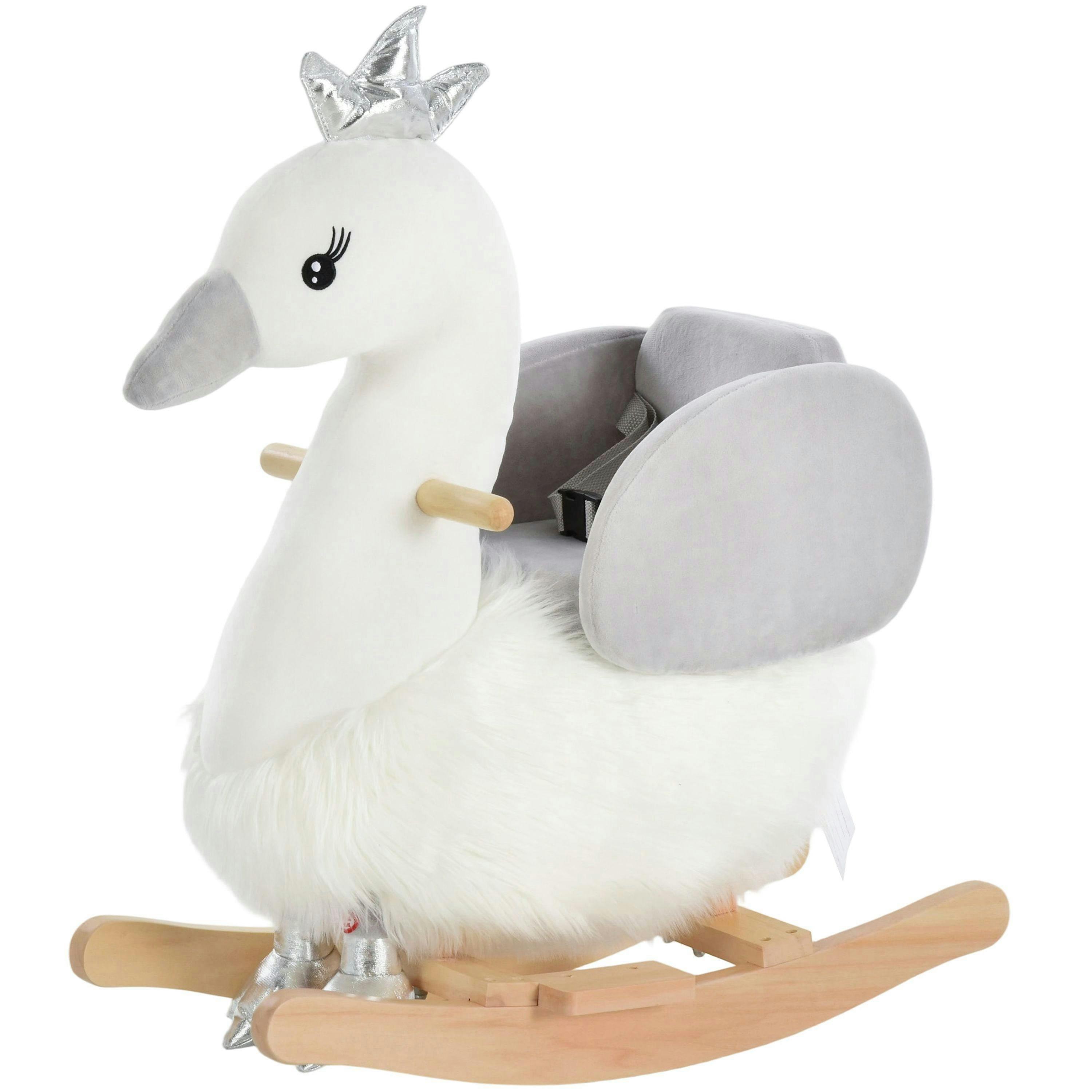 HOMCOM Cute Kids Ride-On Rocking Swan with Sound Seat Belt Plush Body , view 2 of 5