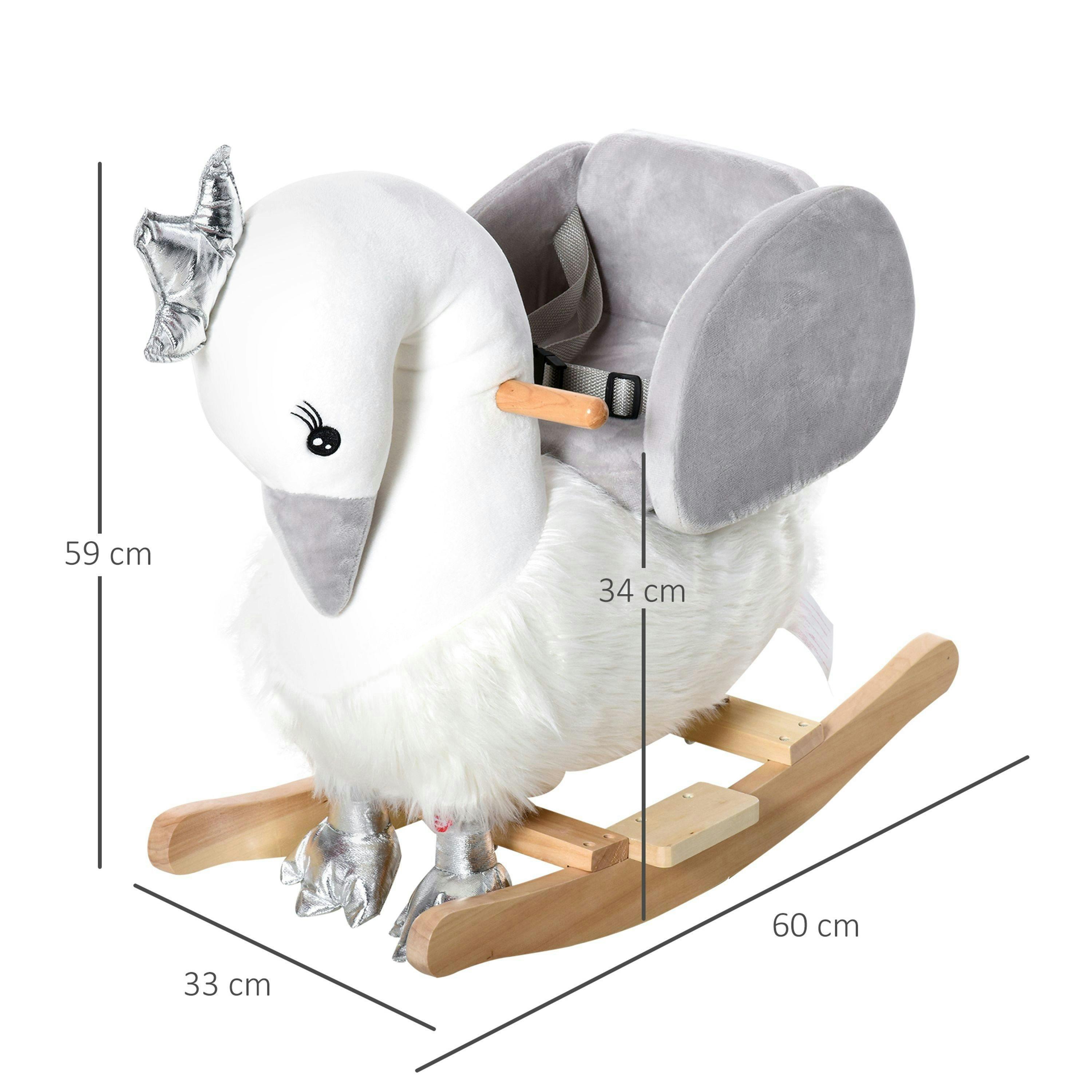 HOMCOM Cute Kids Ride-On Rocking Swan with Sound Seat Belt Plush Body , view 3 of 5
