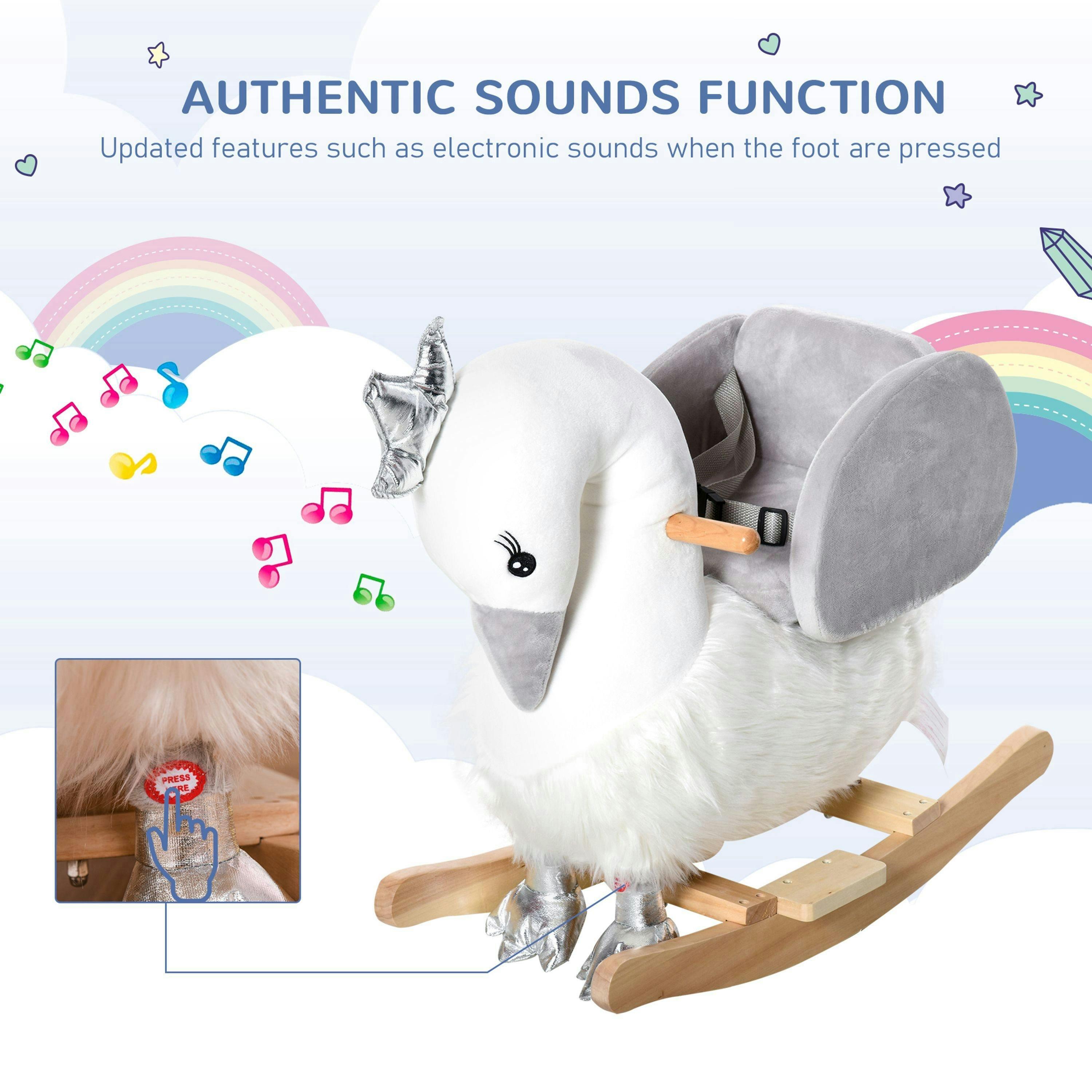HOMCOM Cute Kids Ride-On Rocking Swan with Sound Seat Belt Plush Body , view 4 of 5