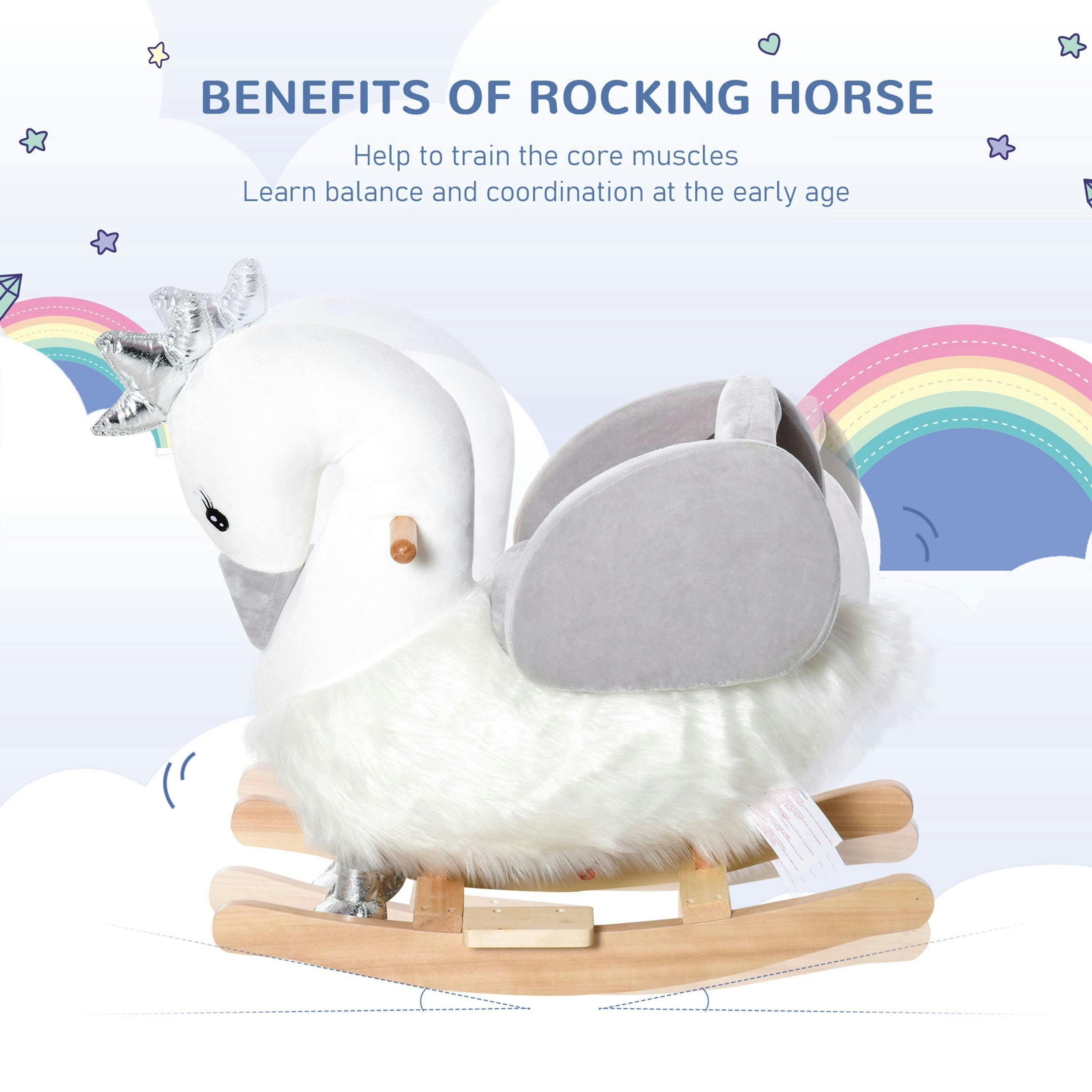 HOMCOM Cute Kids Ride-On Rocking Swan with Sound Seat Belt Plush Body , view 5 of 5
