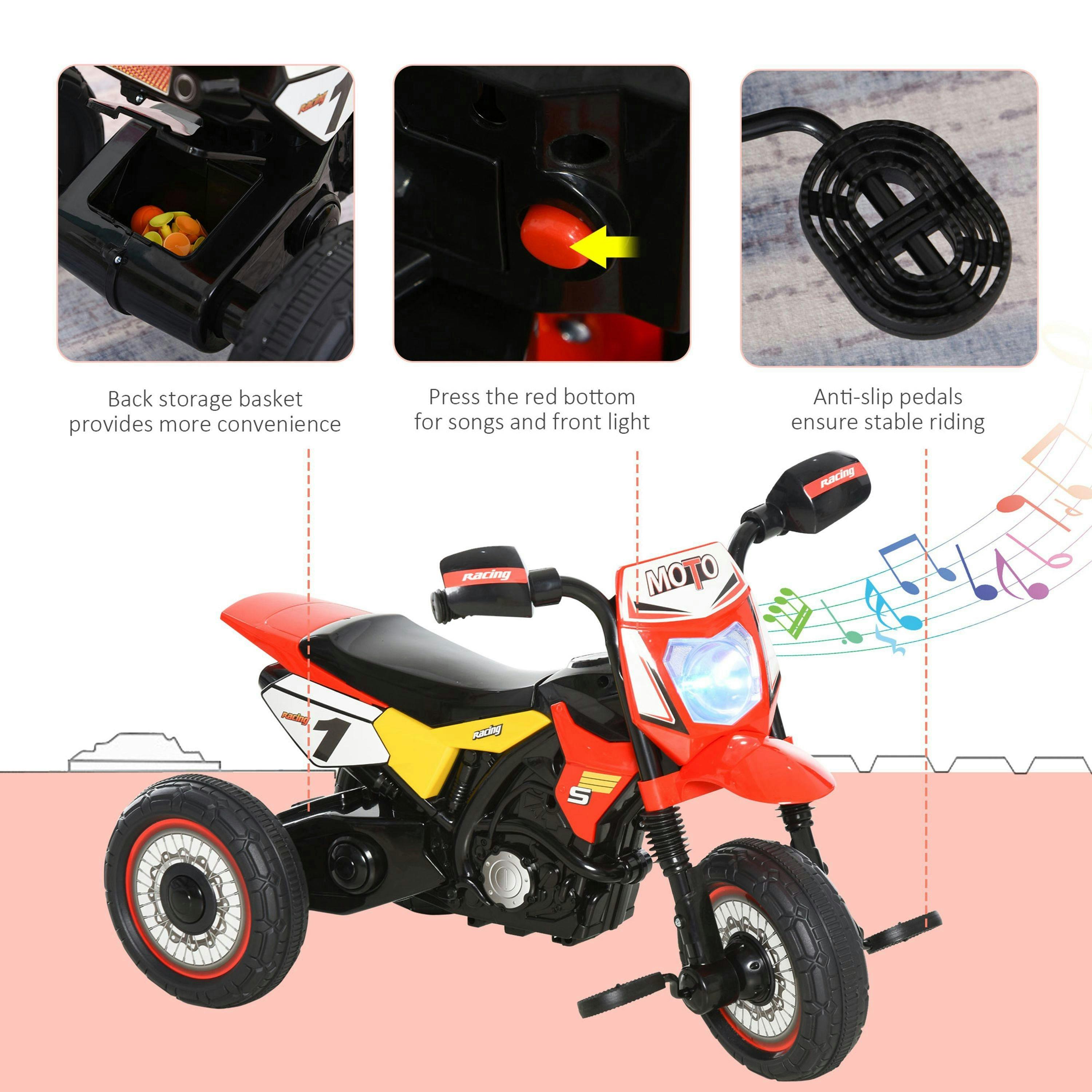 HOMCOM Toddler Pedal Tricycle Ride-On Learning Music Lights 18-36 M , view 4 of 5