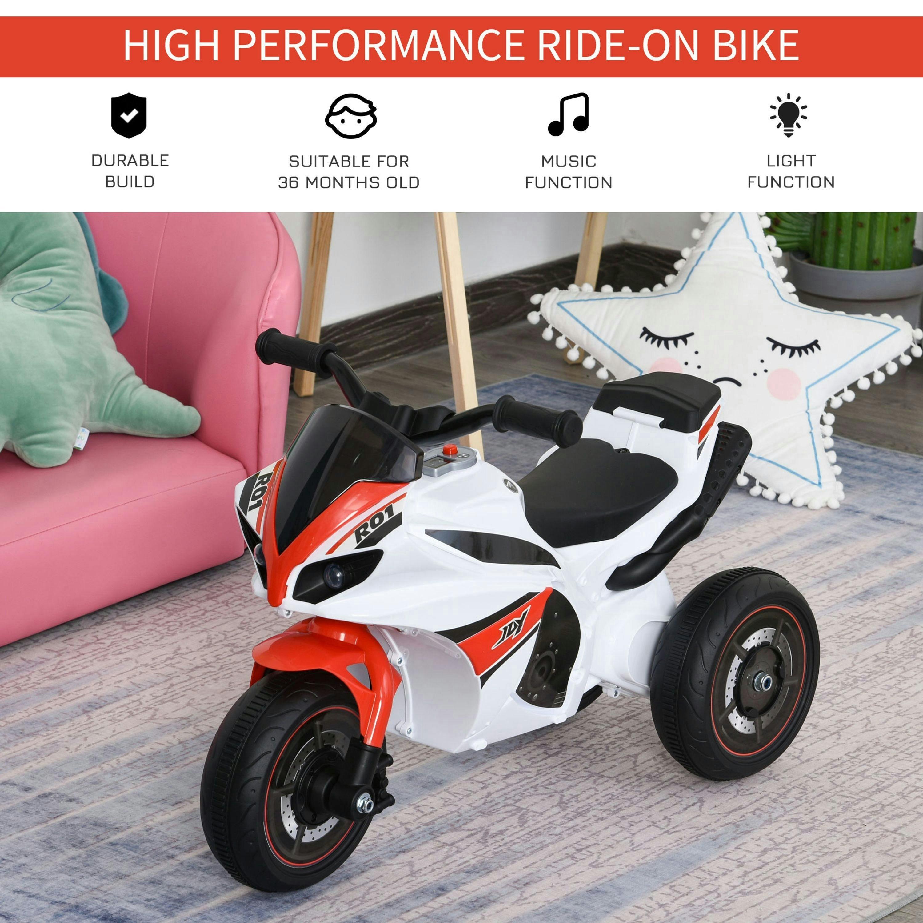 HOMCOM Kids Ride-On Police Bike 3-Wheel Vehicle w/ Music Lights 18-36 Mths , view 4 of 5