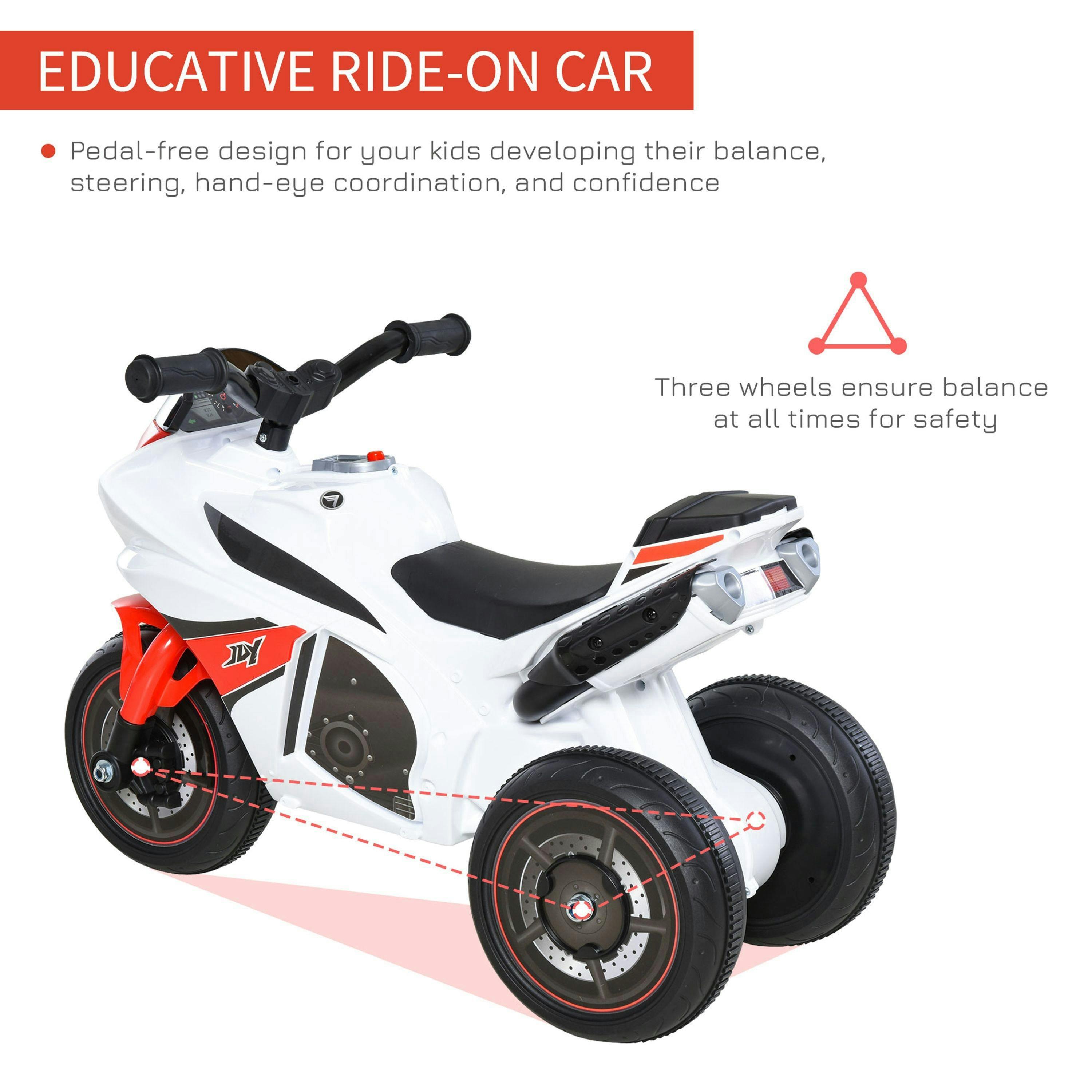 HOMCOM Kids Ride-On Police Bike 3-Wheel Vehicle w/ Music Lights 18-36 Mths , view 5 of 5